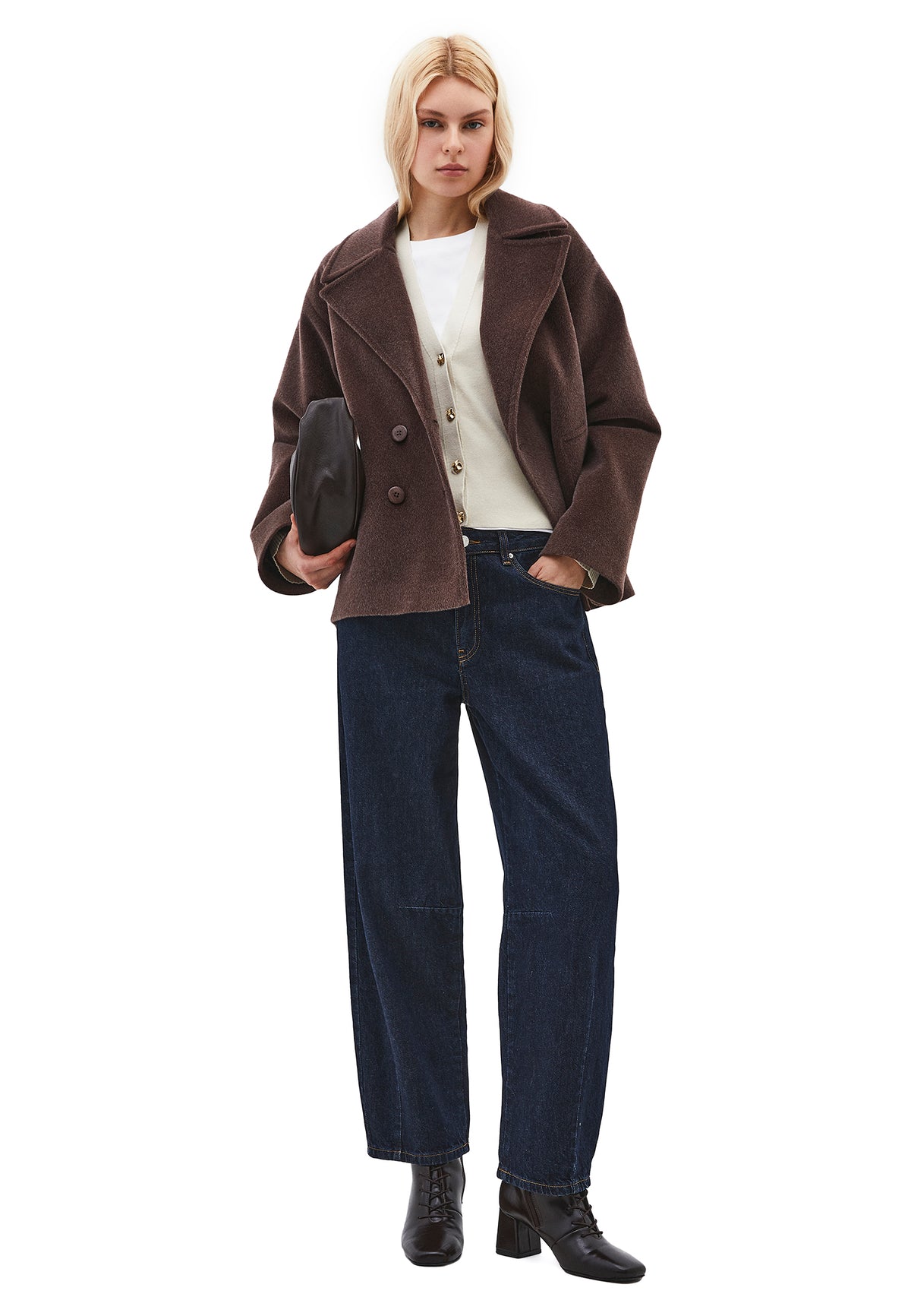 V Neck Loose Knit Cardigan - Cream