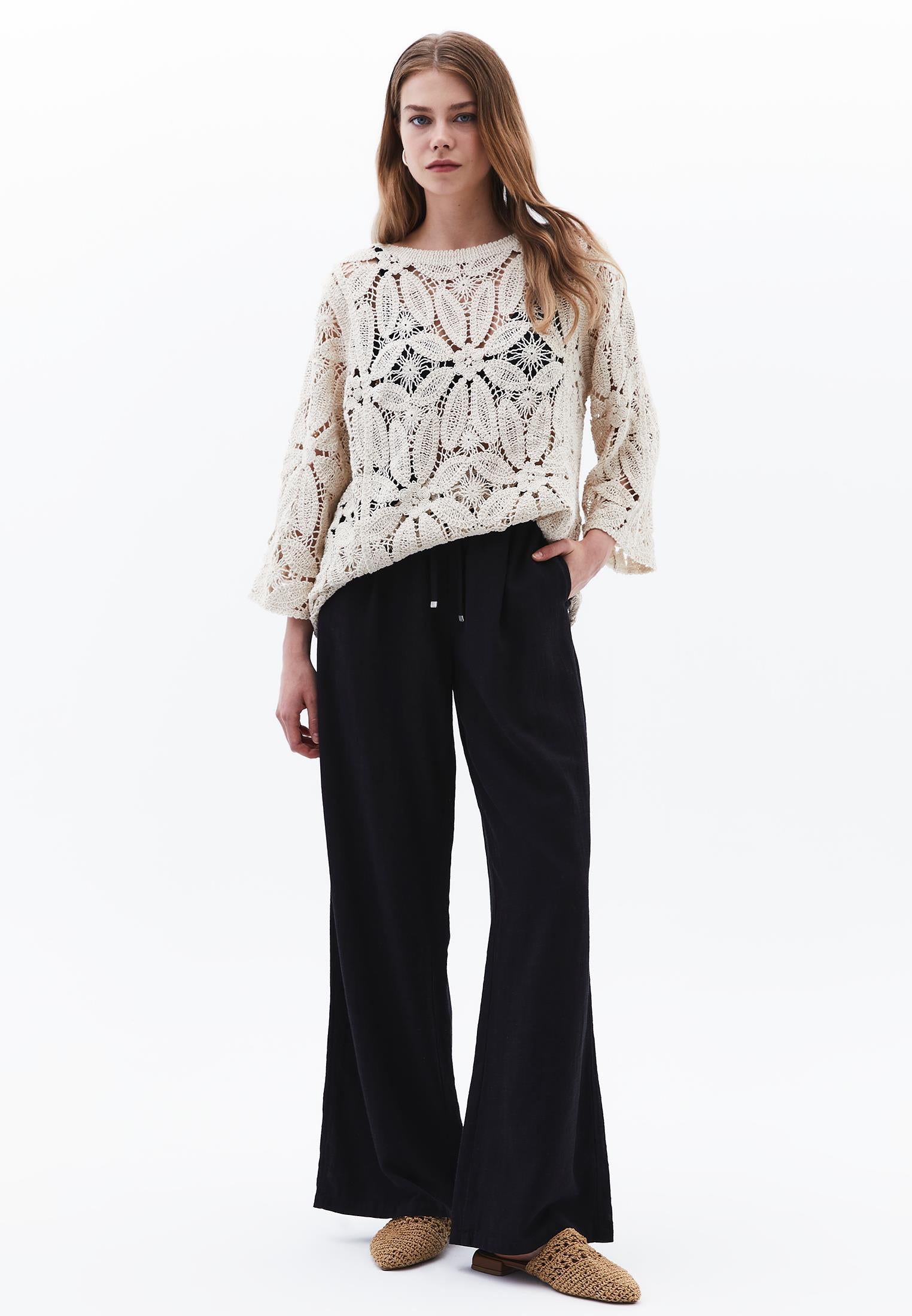 Blouse With Ajour Details - ALMOND MILK