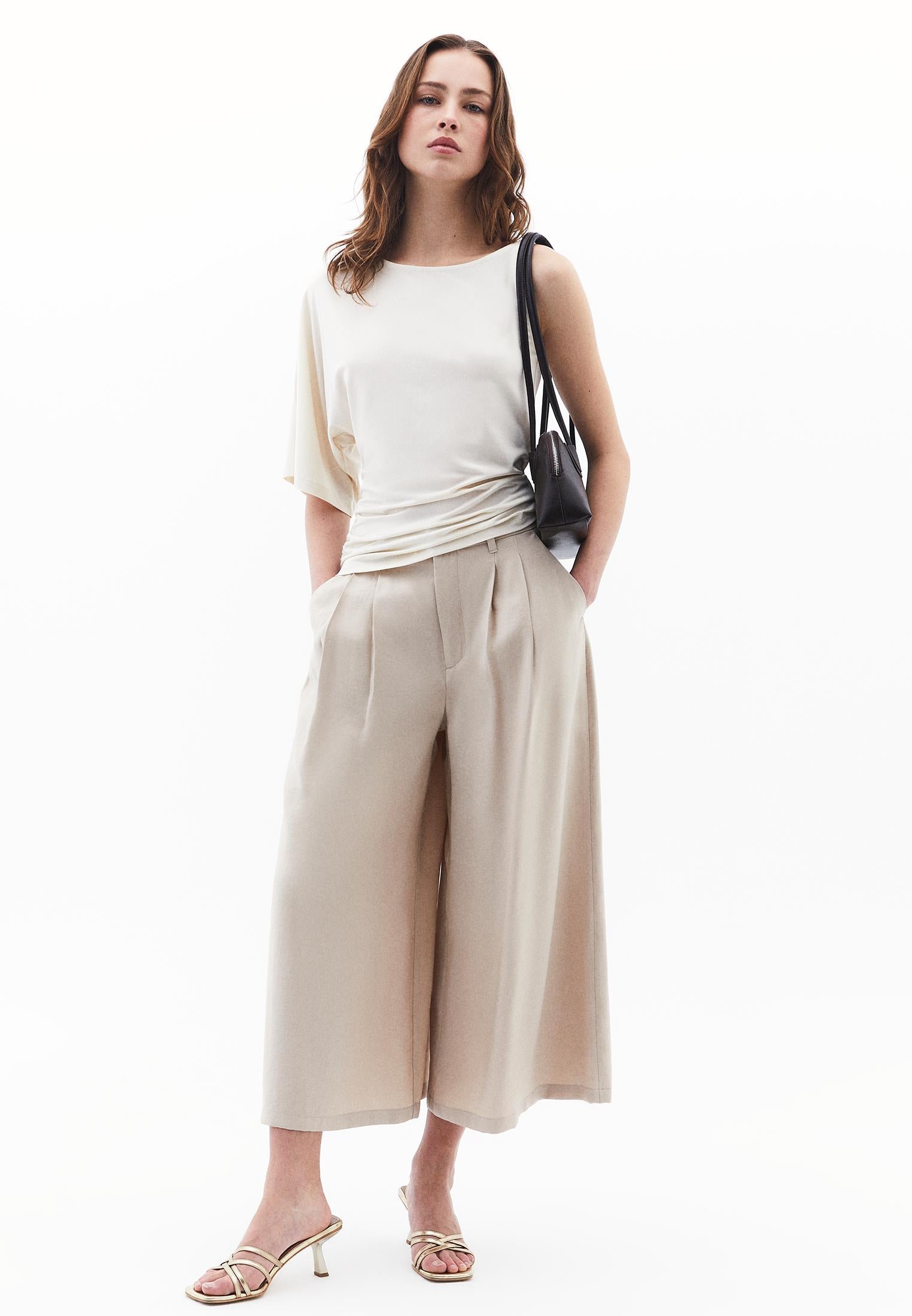 Asymmetric Slim Tank Top - ALMOND MILK