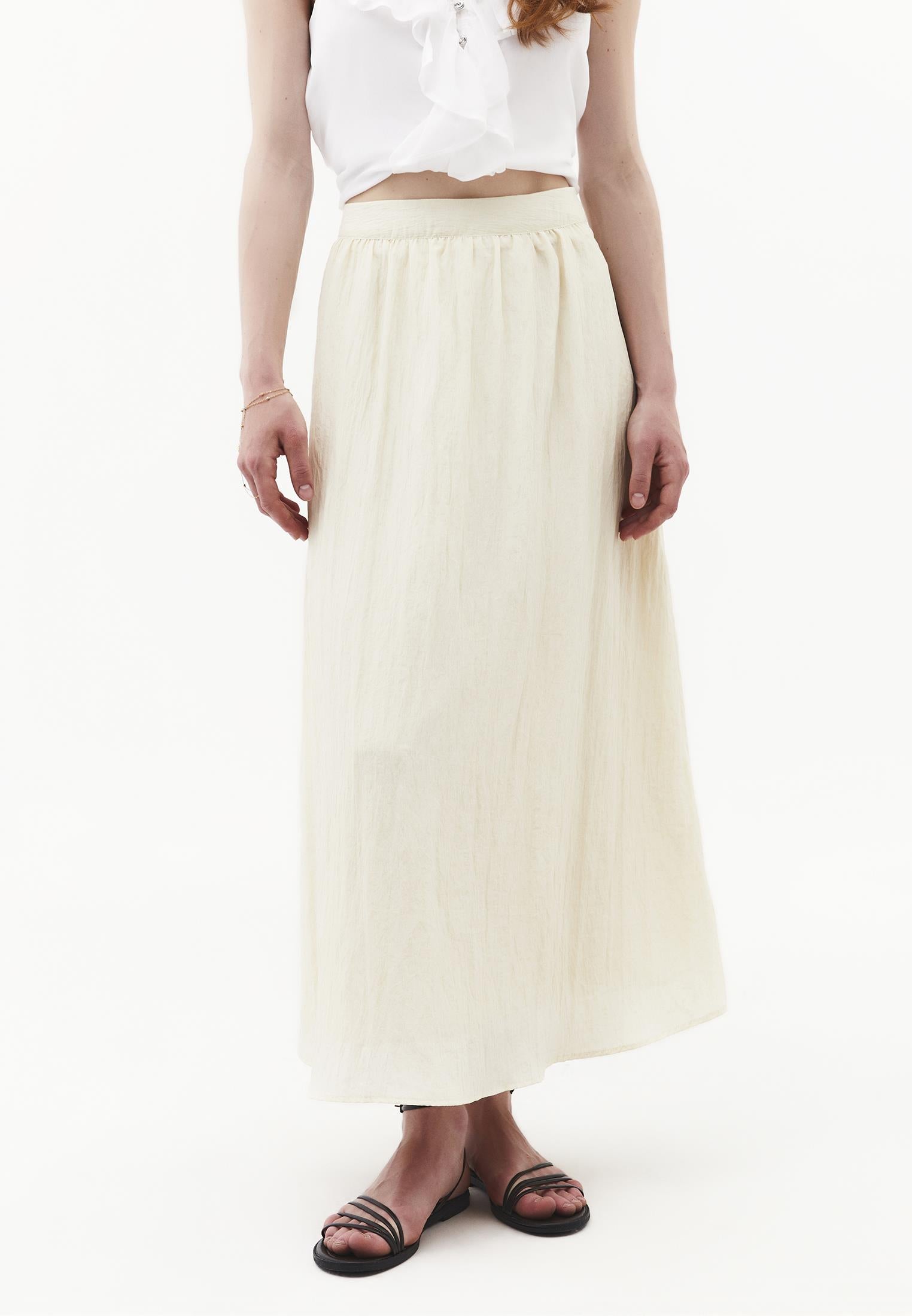 Flared Long High Waist Woven Skirt - ALMOND MILK