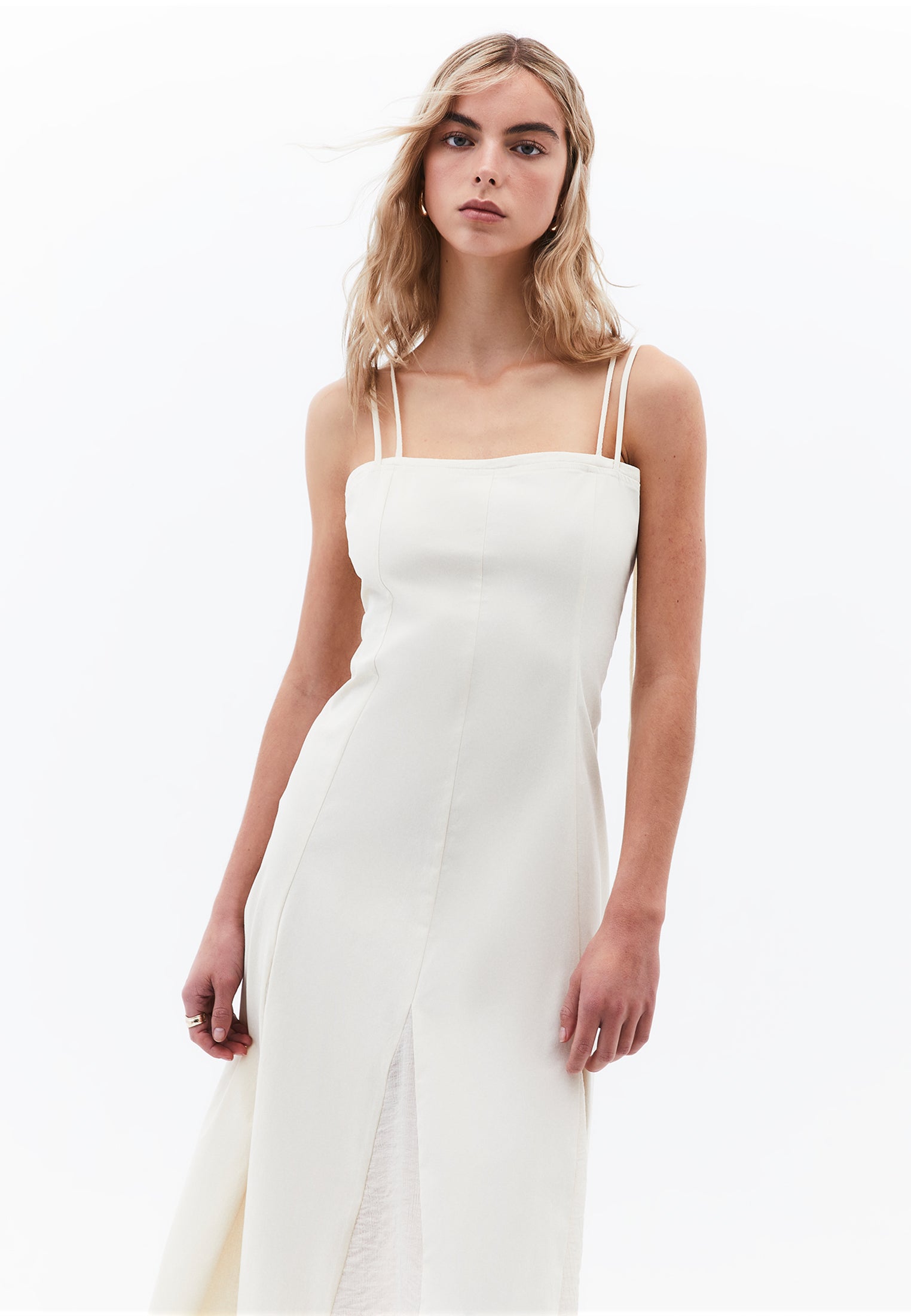 Square Neck Long Dress - ALMOND MILK