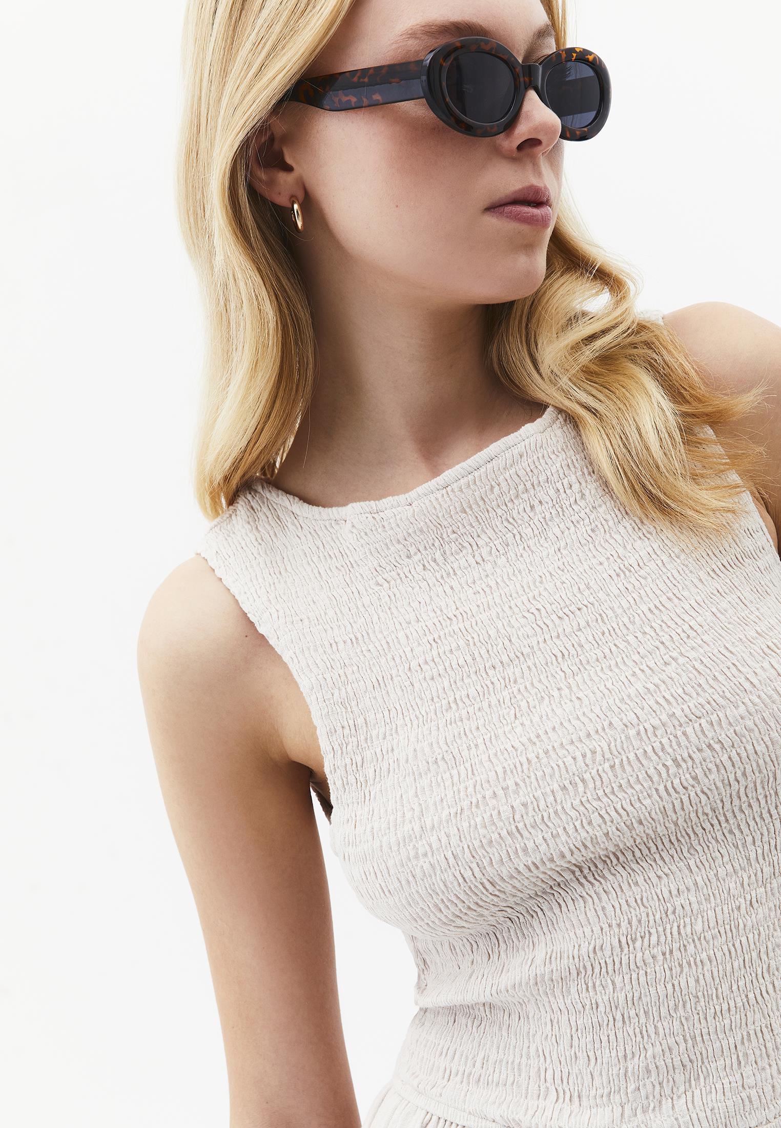 Long Boat Neck Smocked Sleeveless Dress - ALMOND MILK