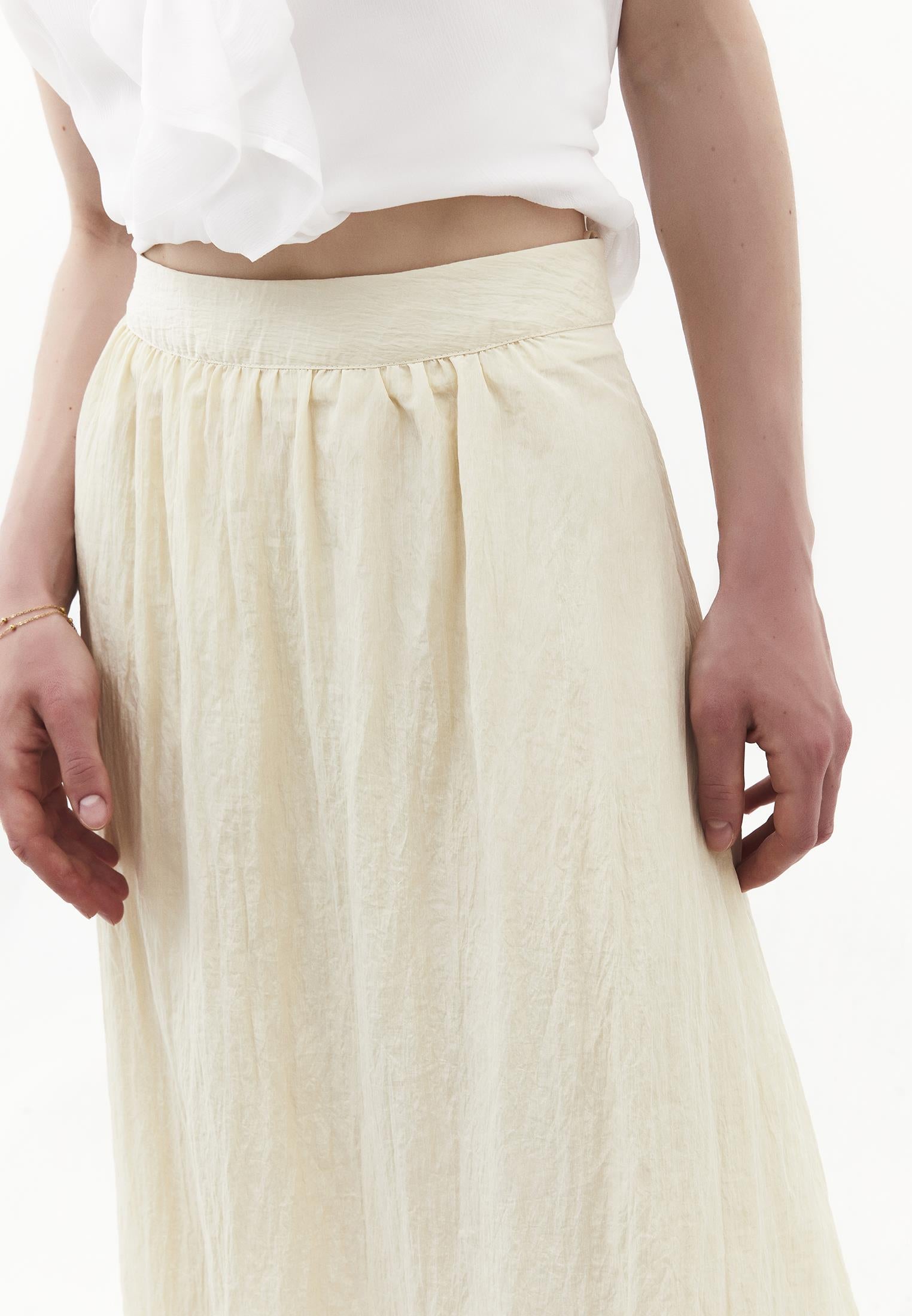 Flared Long High Waist Woven Skirt - ALMOND MILK