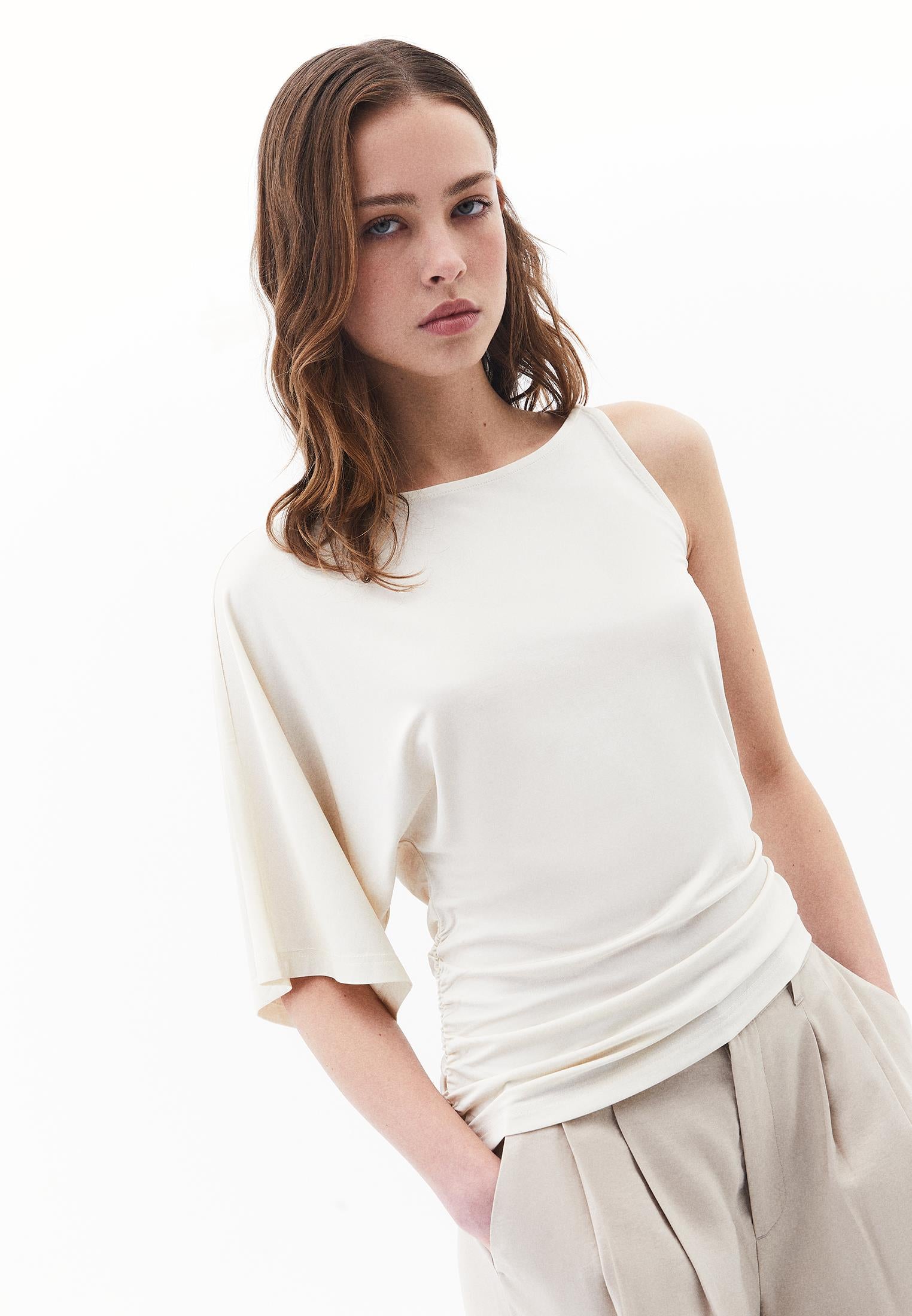 Asymmetric Slim Tank Top - ALMOND MILK