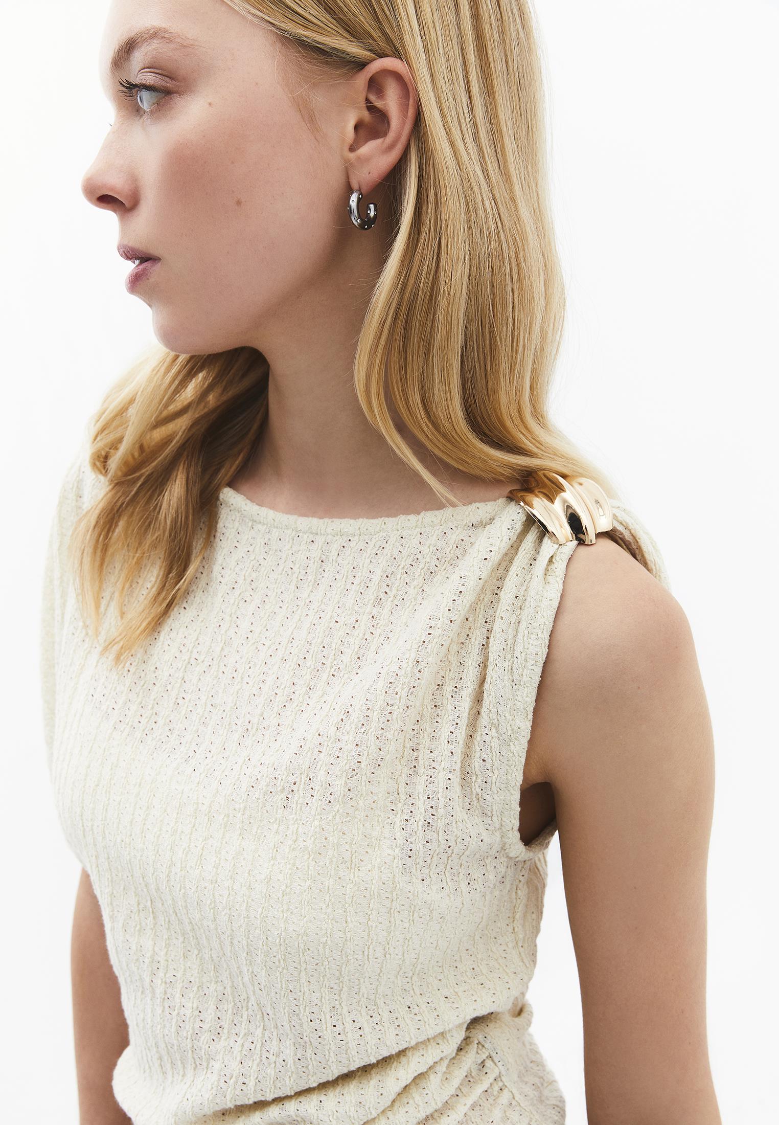 Asymmetric Boat Neck Blouse - ALMOND MILK