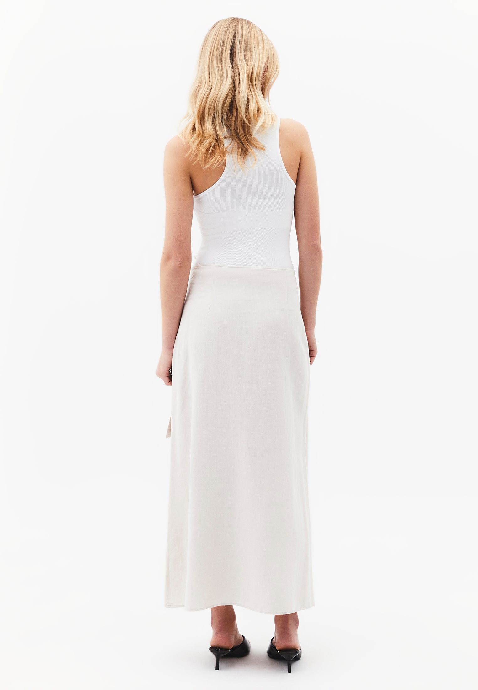 Long Belted A-Line Skirt - ALMOND MILK