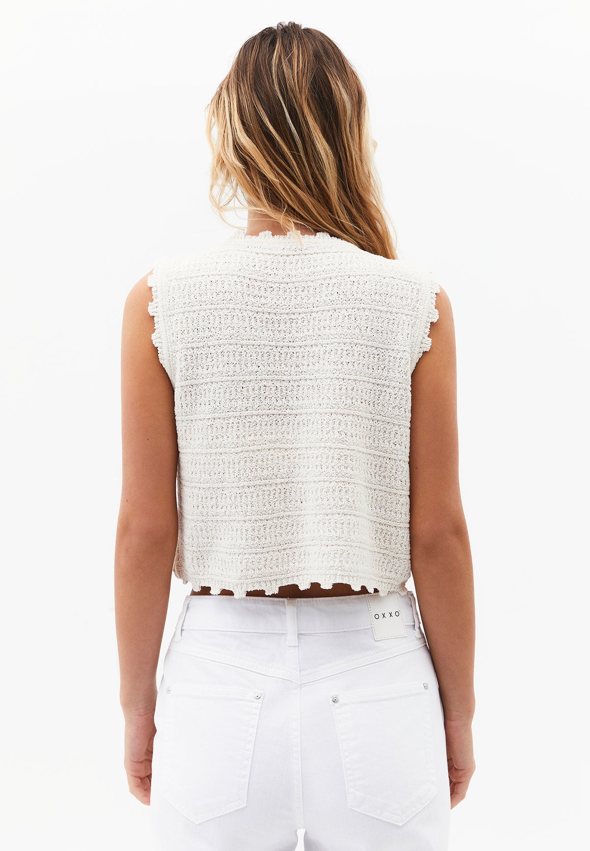 Boucle Loose Fit Crop Vest - Cream