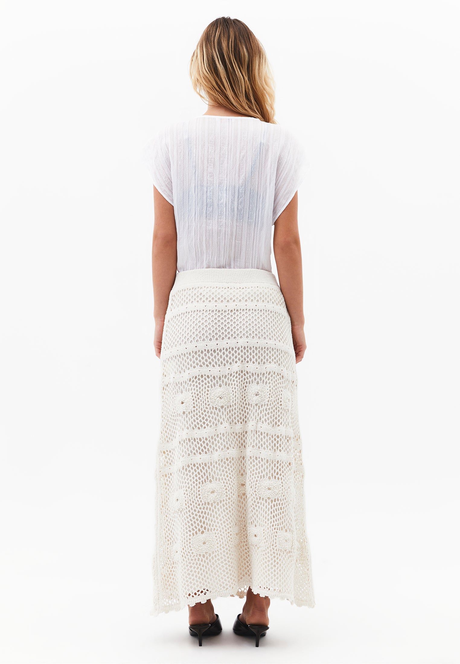 Midi Length Openwork Skirt - ALMOND MILK