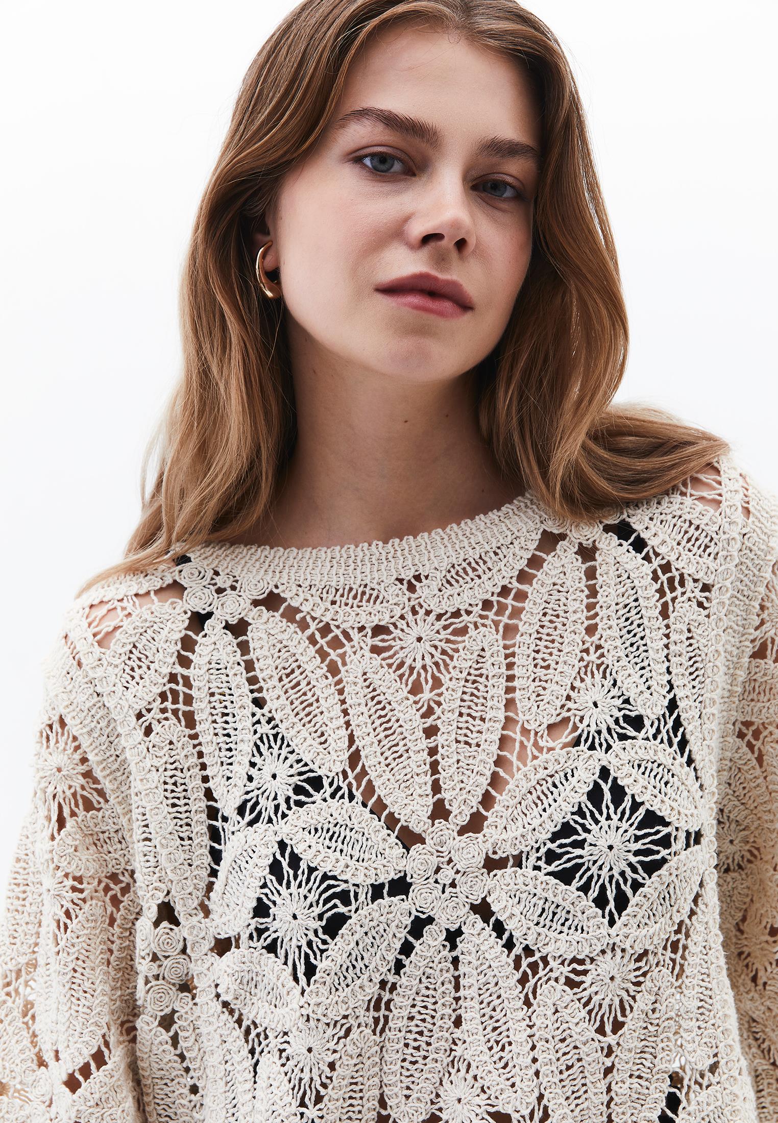 Blouse With Ajour Details - ALMOND MILK