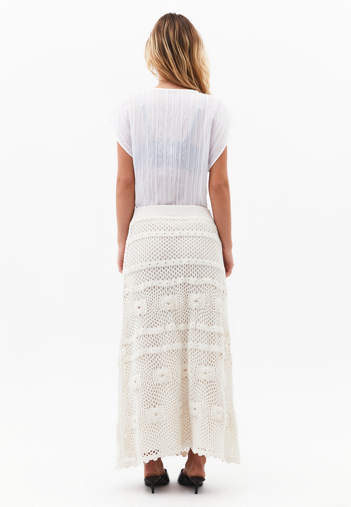 Midi Length Openwork Skirt - Cream