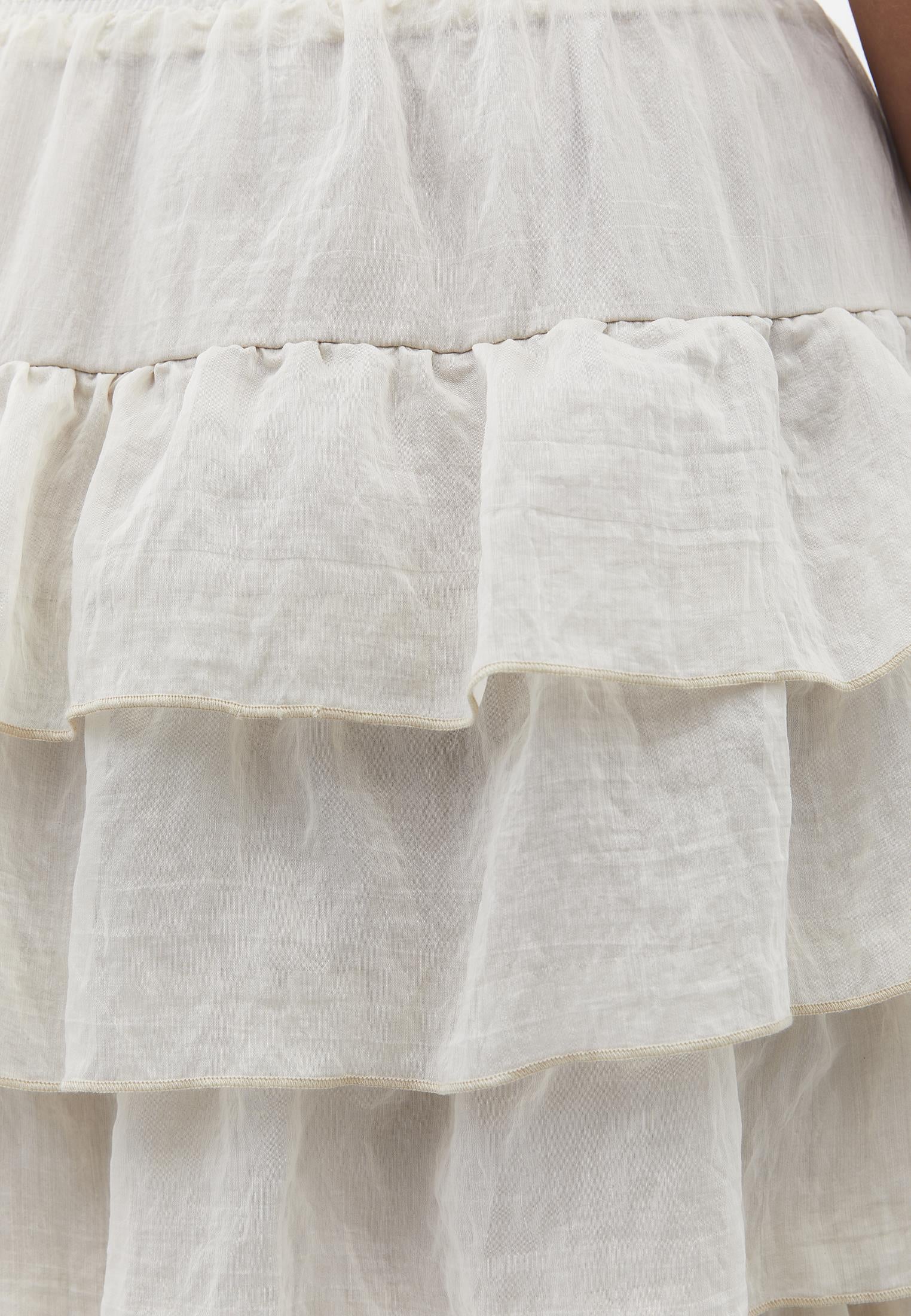 High Waist Long A-Line Ruffled Women's Skirt - ALMOND MILK