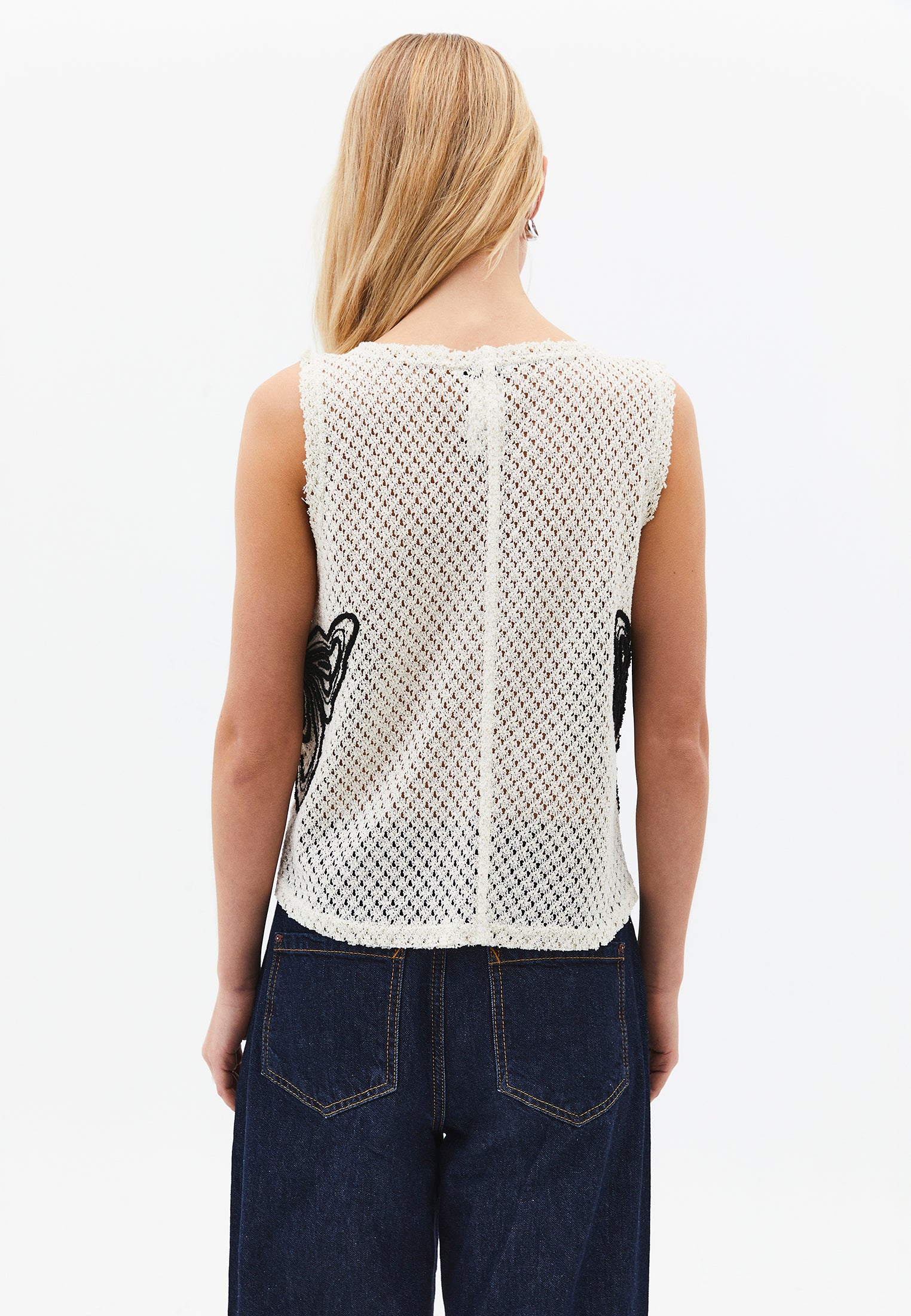 Ajoure U Neck Tank Top - ALMOND MILK