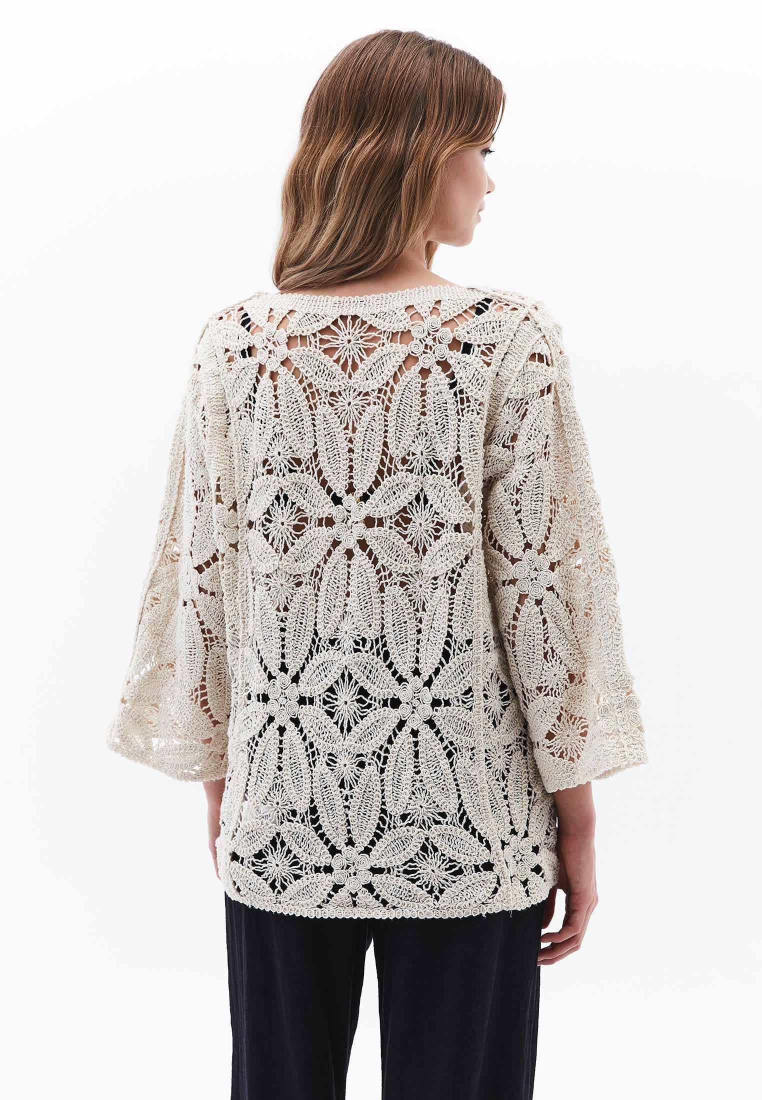 Blouse With Ajour Details - ALMOND MILK