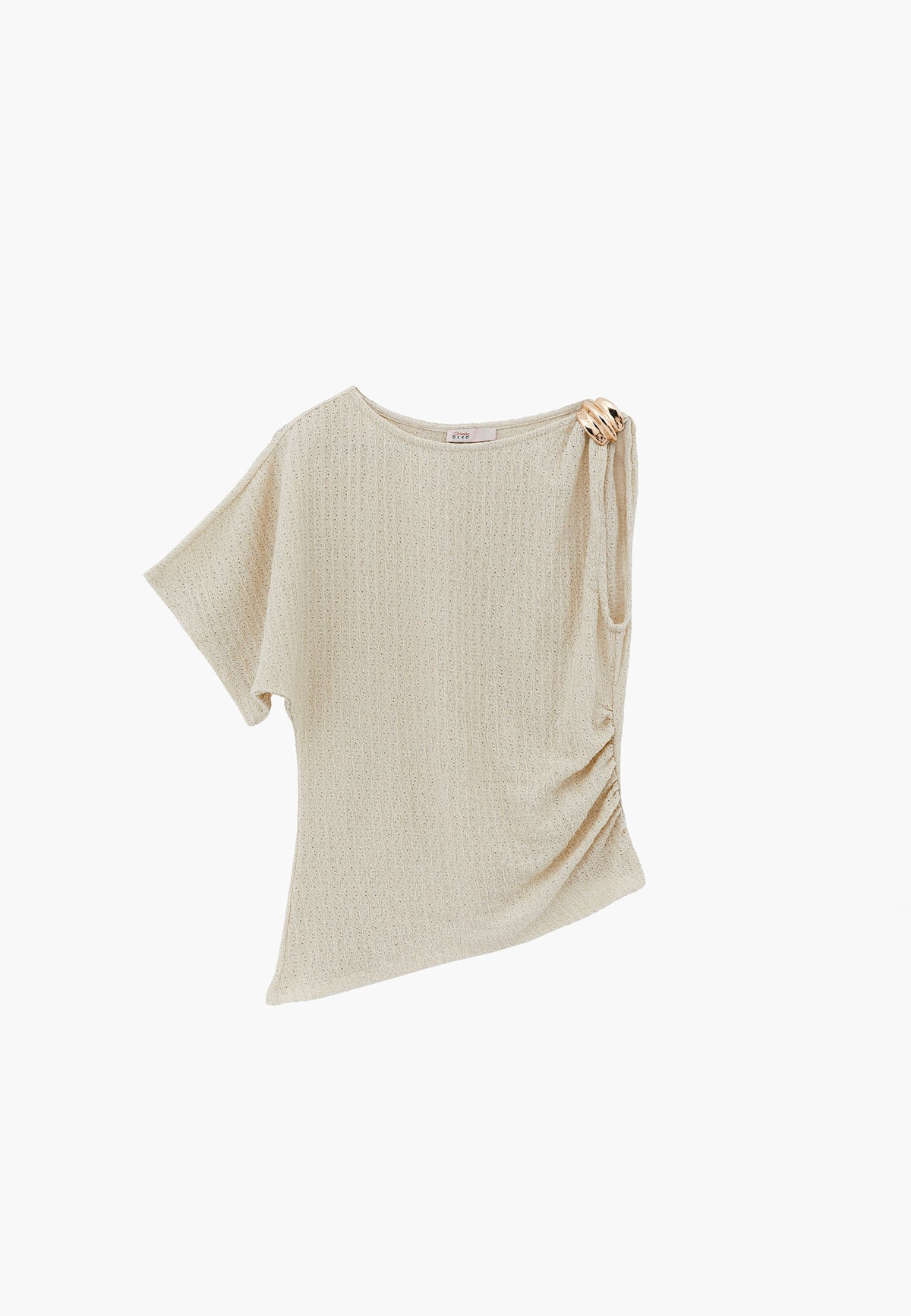 Asymmetric Boat Neck Blouse - Cream