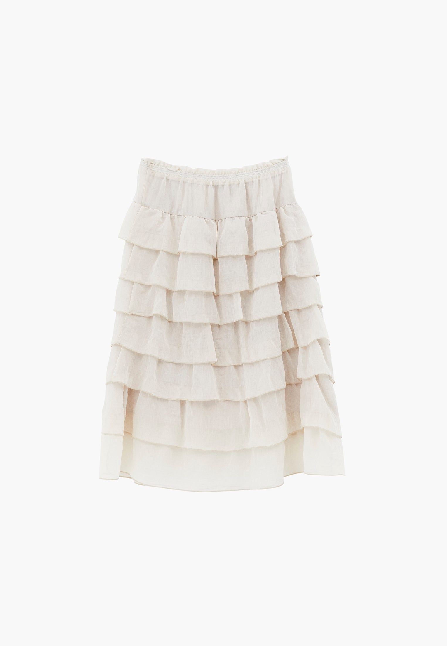 High Waist Long A-Line Ruffled Women's Skirt - ALMOND MILK