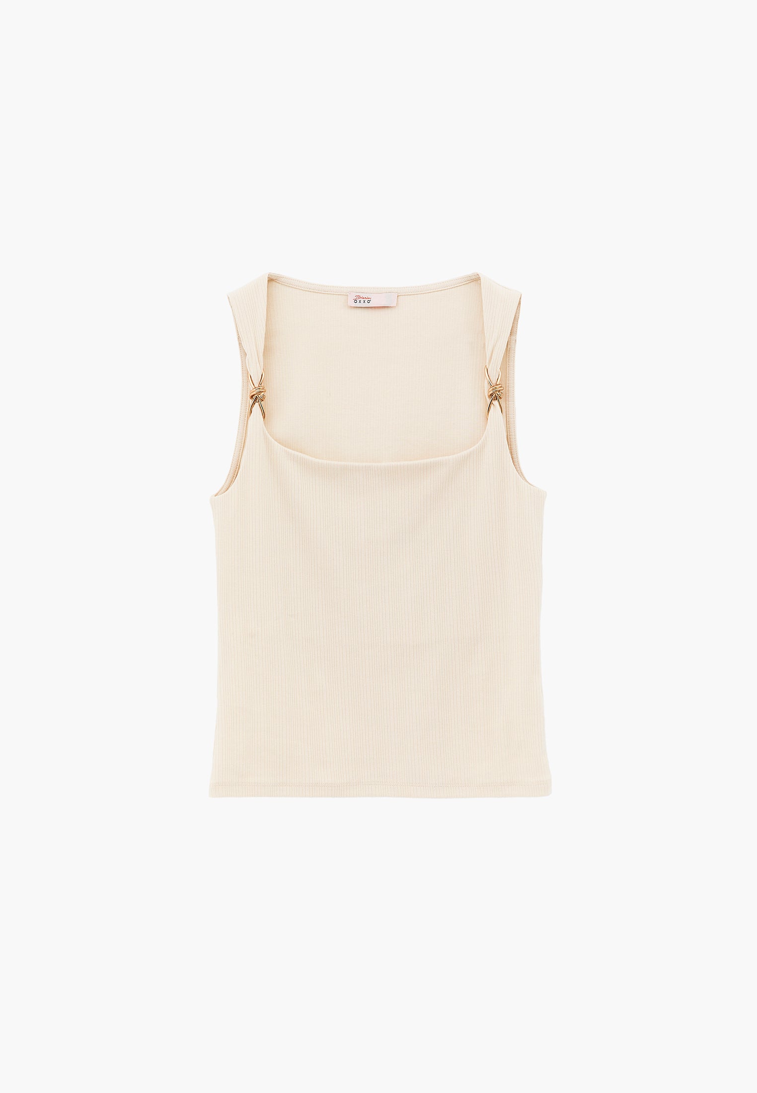 Wide Neck Buckle Detail Tank Top - ALMOND MILK