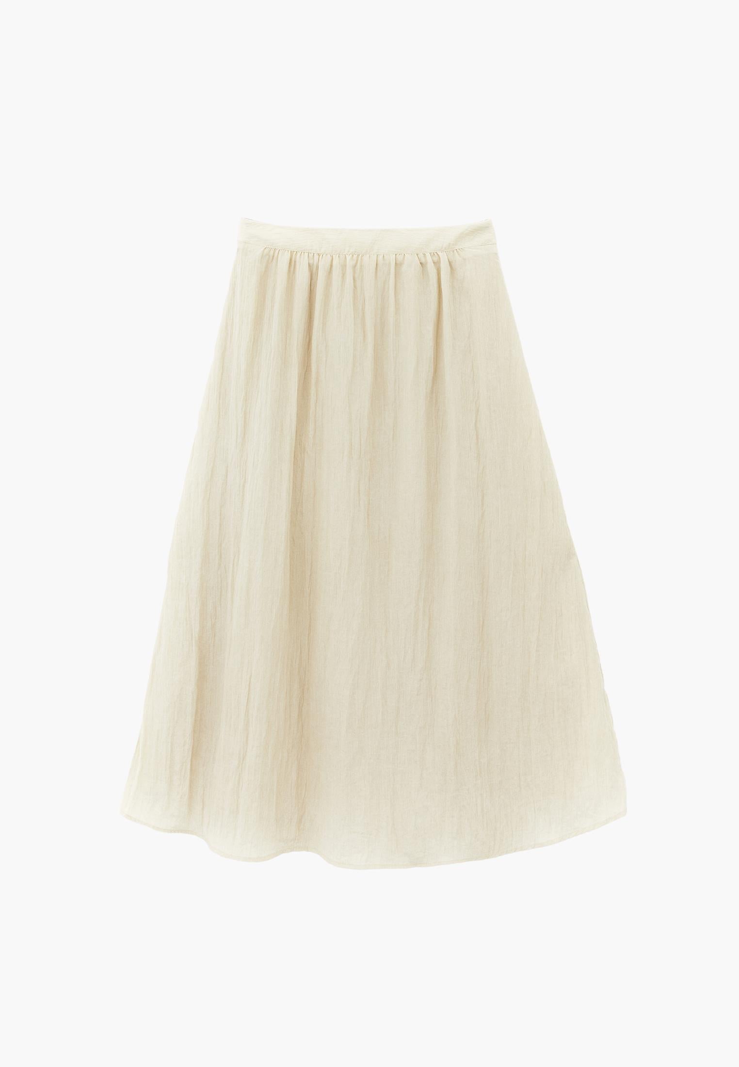 Flared Long High Waist Woven Skirt - ALMOND MILK