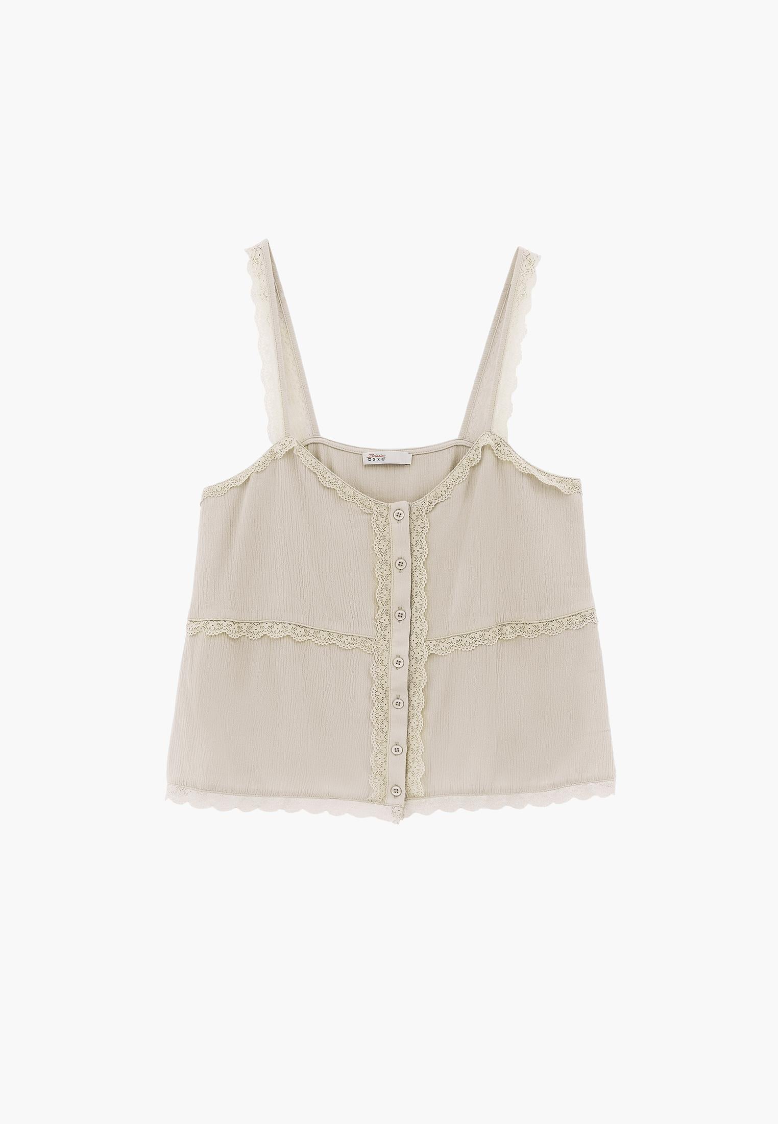 Bohemian V Neck Sleeveless Blouse - ALMOND MILK