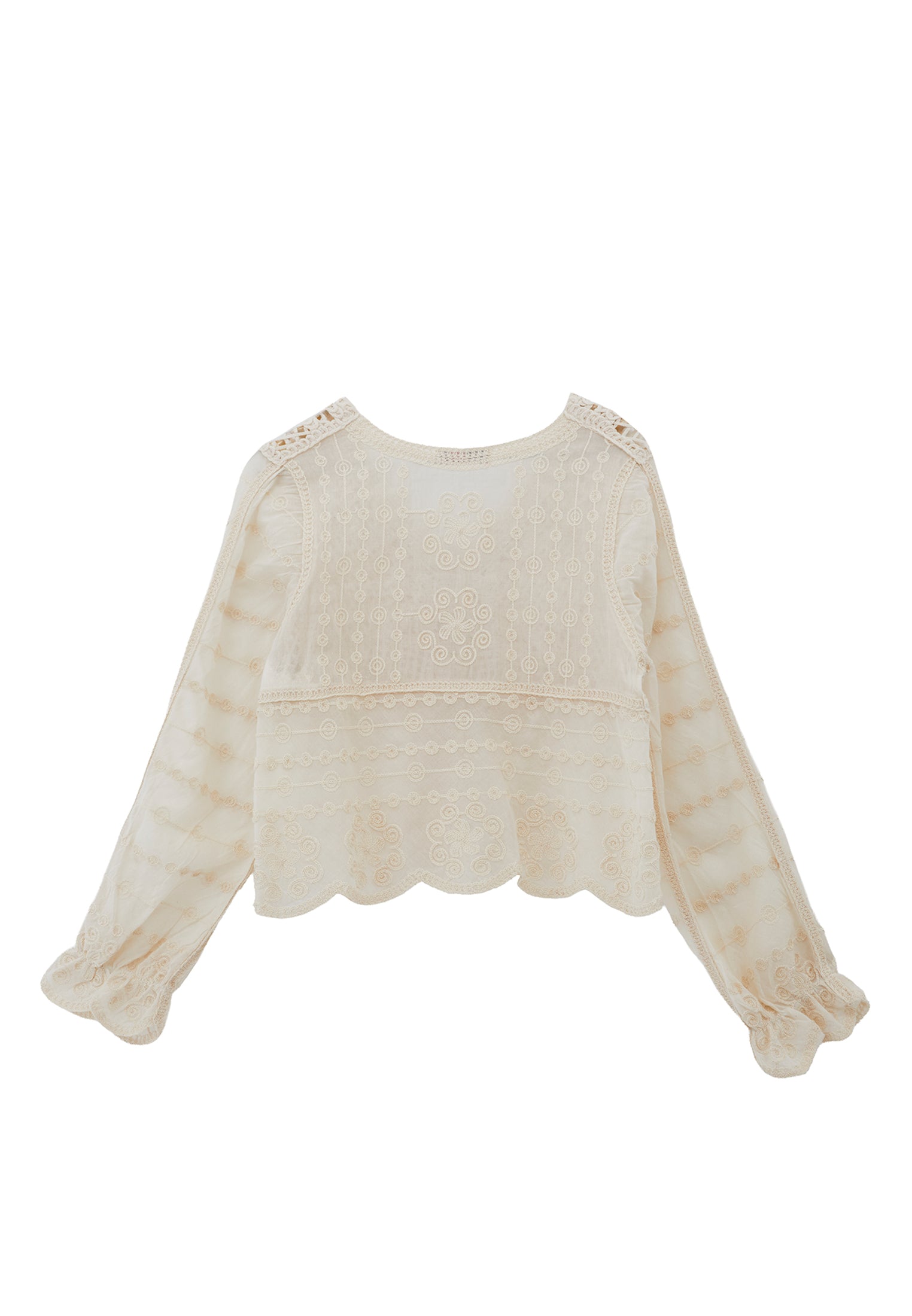 V Neck Long Sleeve Blouse - ALMOND MILK
