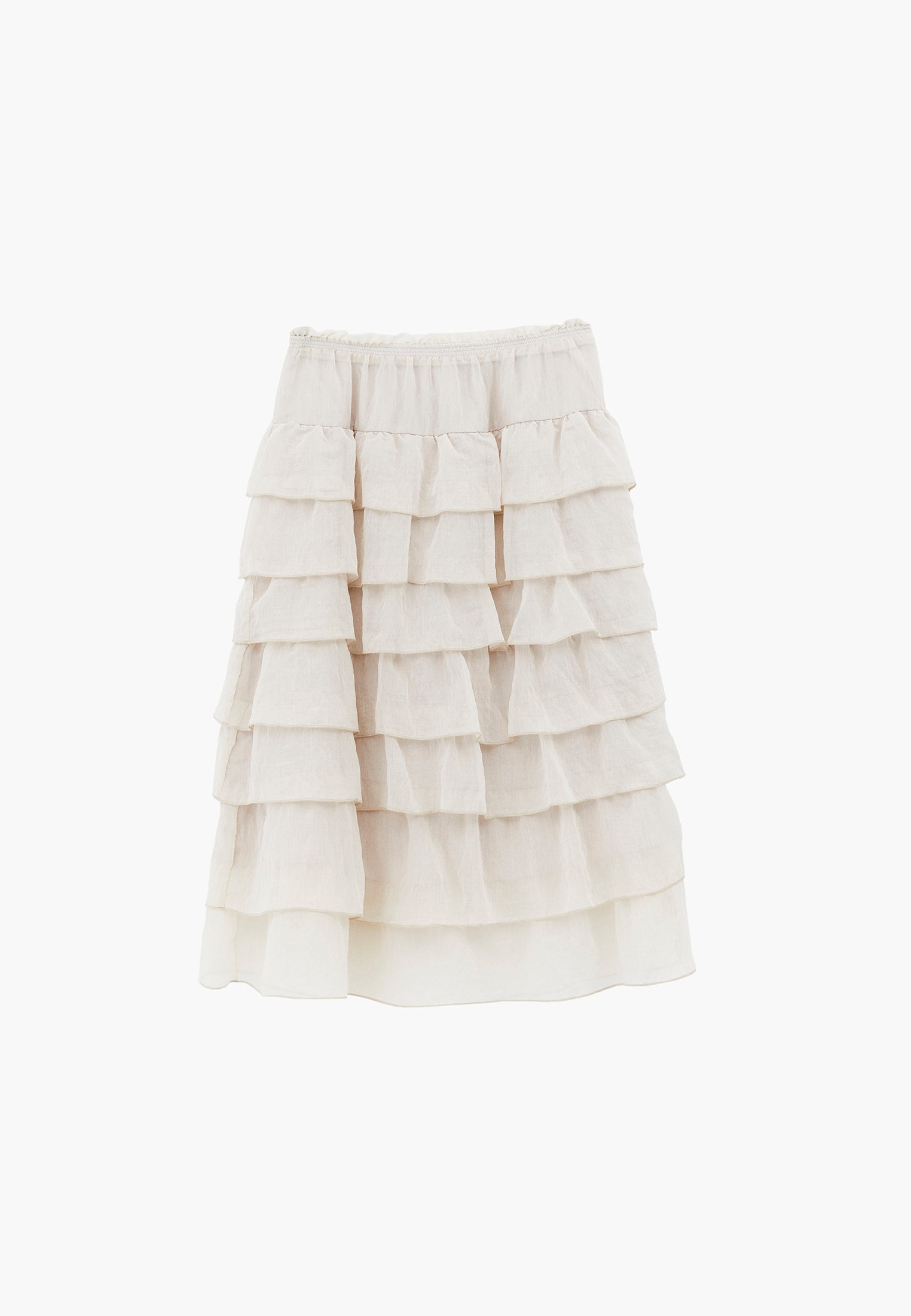 High Waist Long A-Line Ruffled Women's Skirt - ALMOND MILK