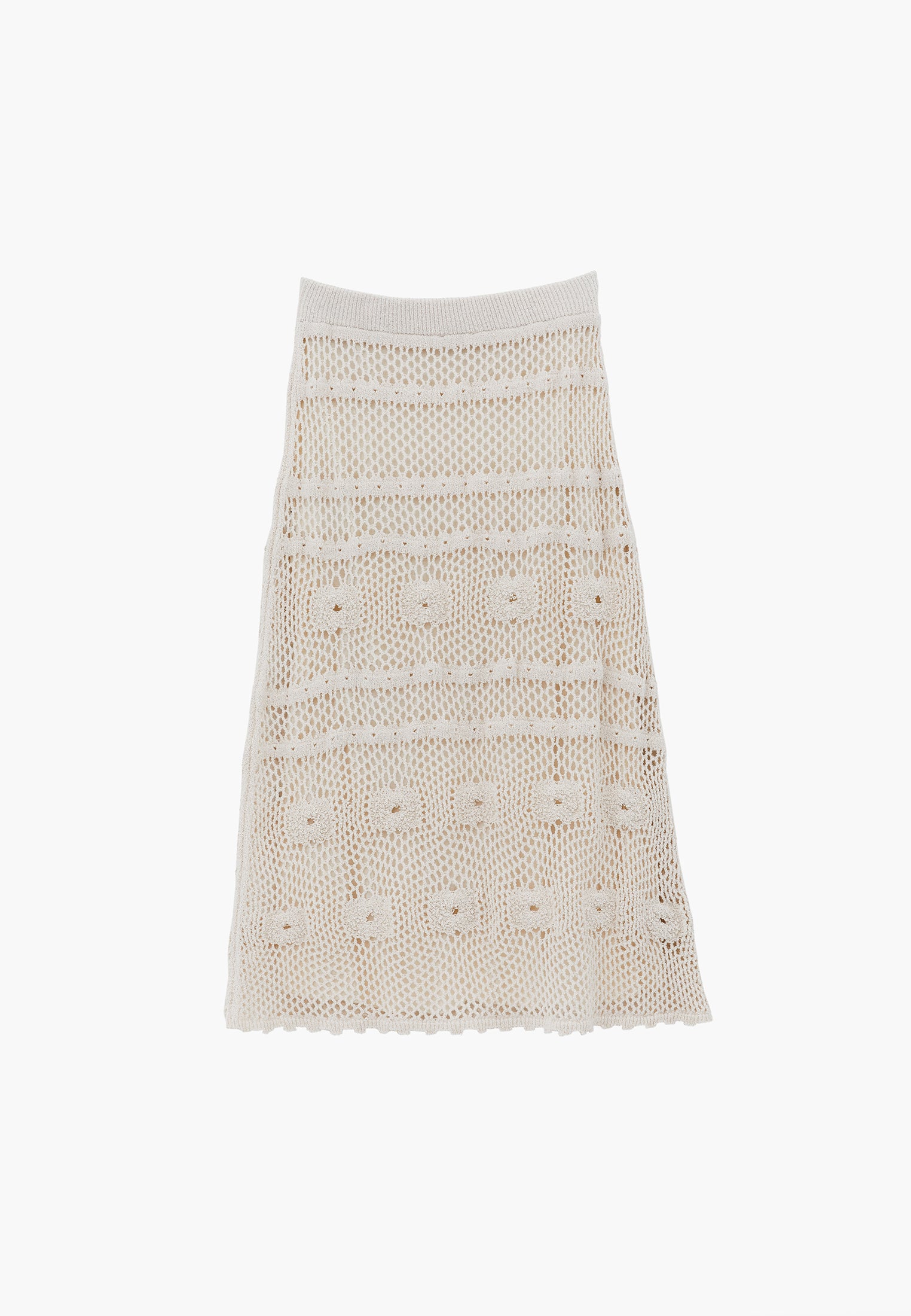 Midi Length Openwork Skirt - ALMOND MILK