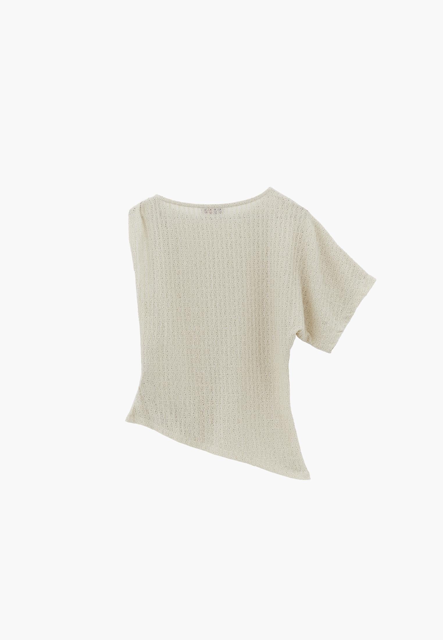 Asymmetric Boat Neck Blouse - ALMOND MILK