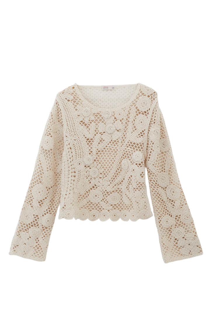 Cotton Long Sleeved Blouse - ALMOND MILK