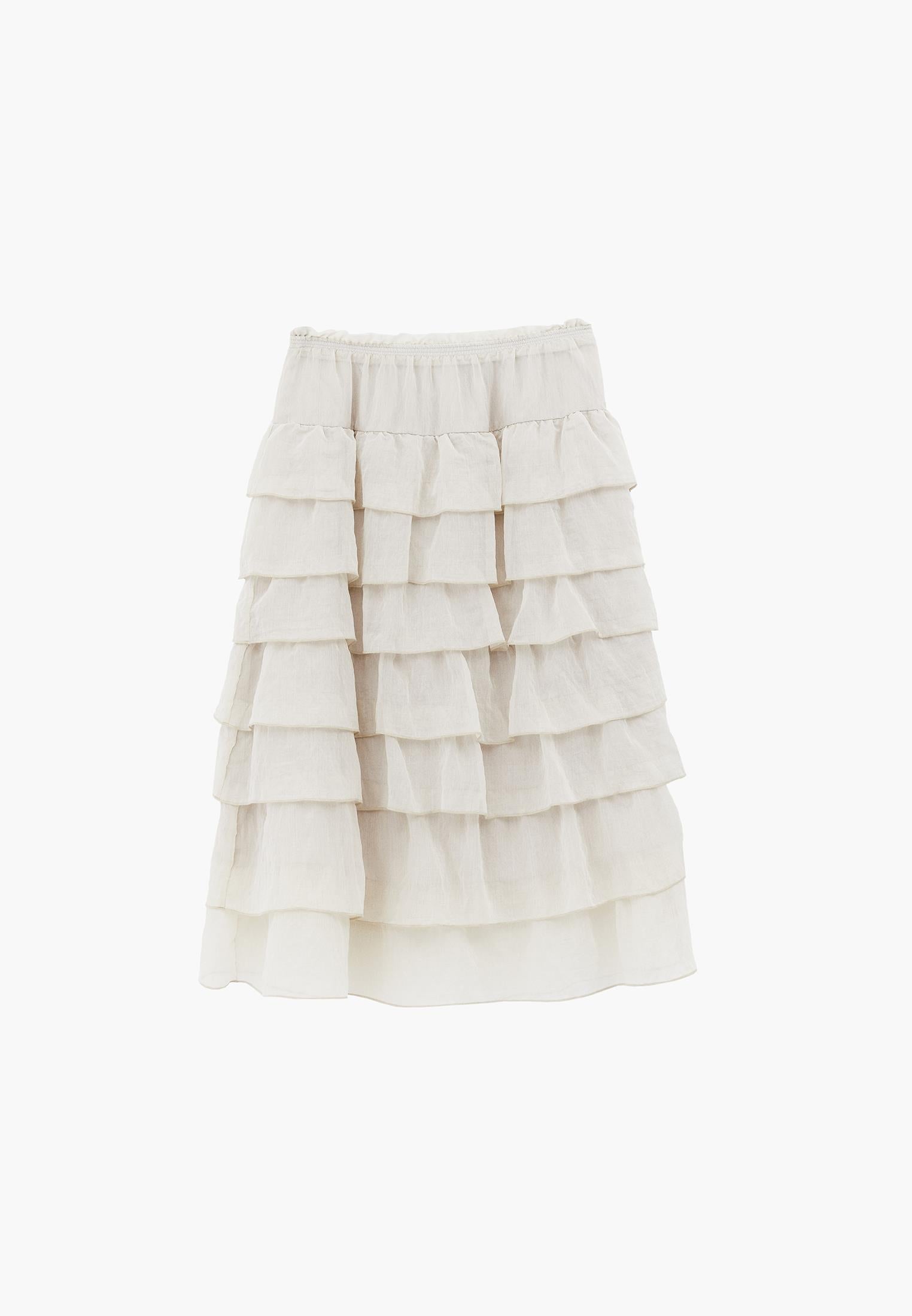 High Waist Long A-Line Ruffled Women's Skirt - ALMOND MILK