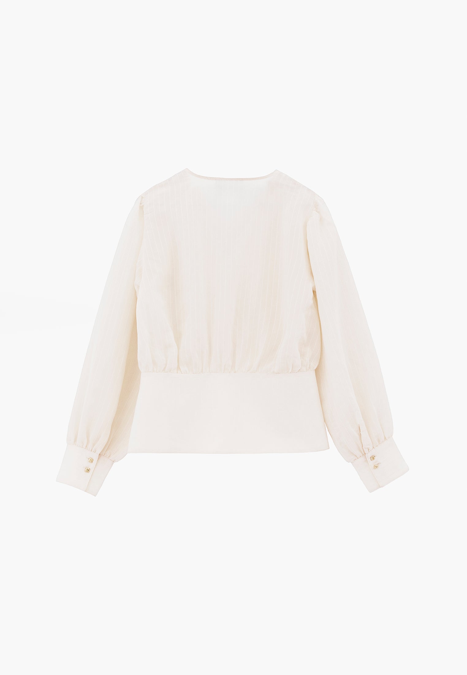 Ruched V-Neck Long Sleeve Blouse - ALMOND MILK