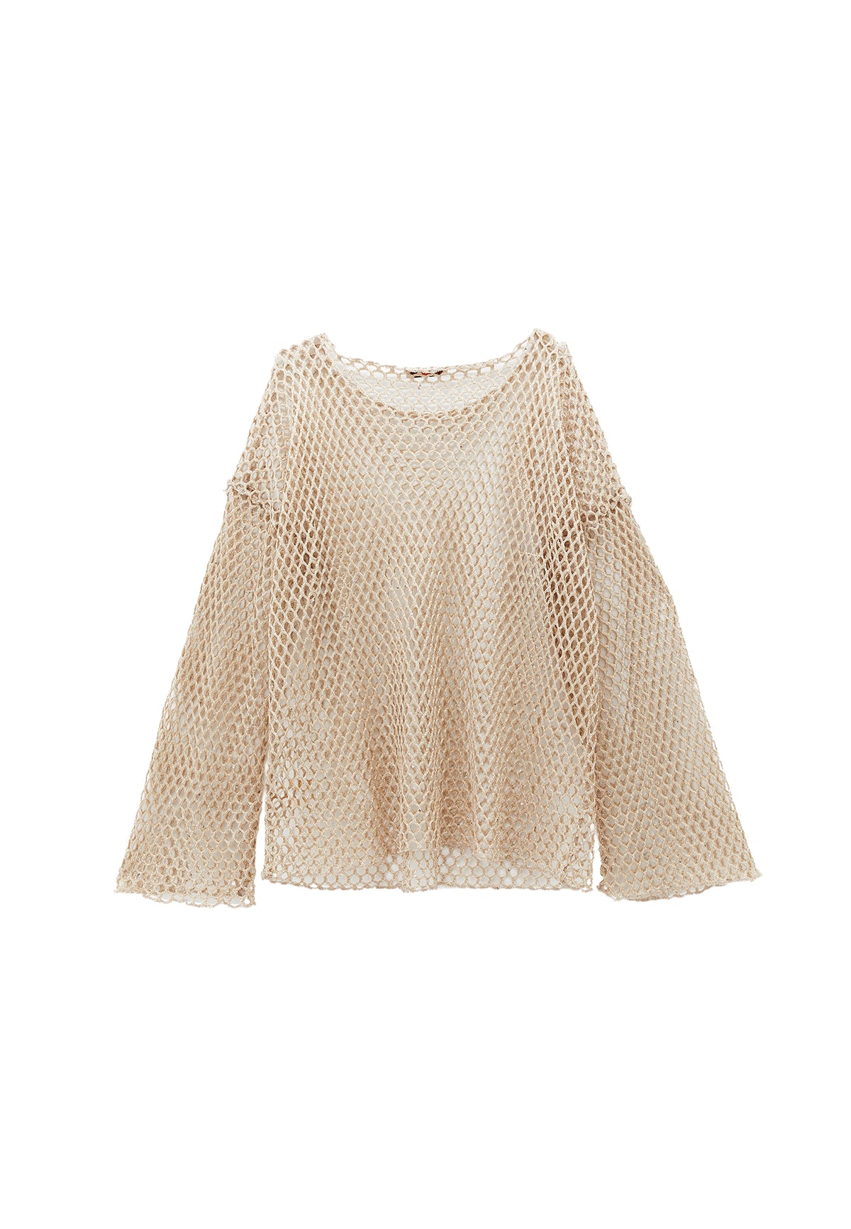 Blouse With Mesh Detailed Long Sleeves - Cream