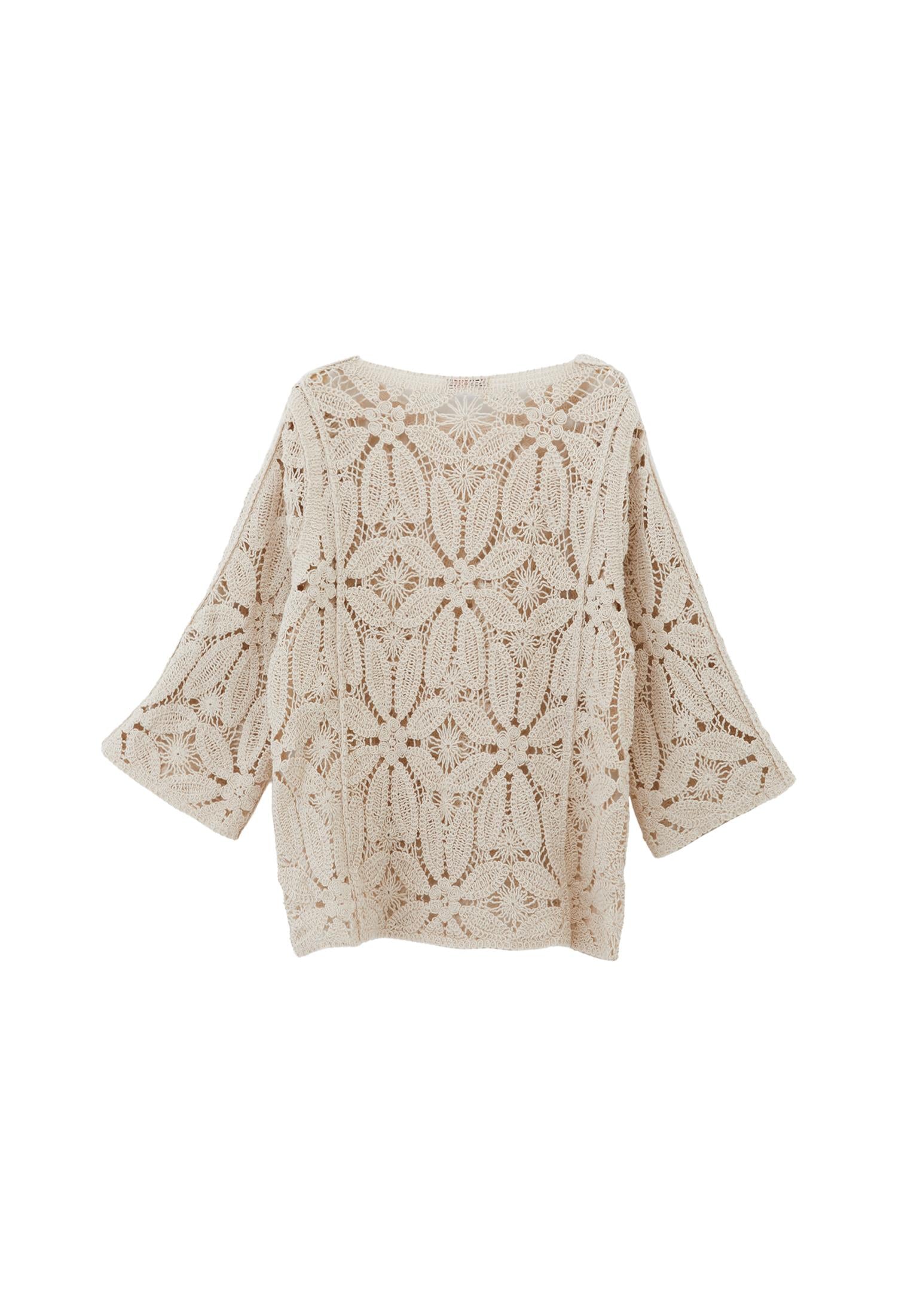 Blouse With Ajour Details - ALMOND MILK