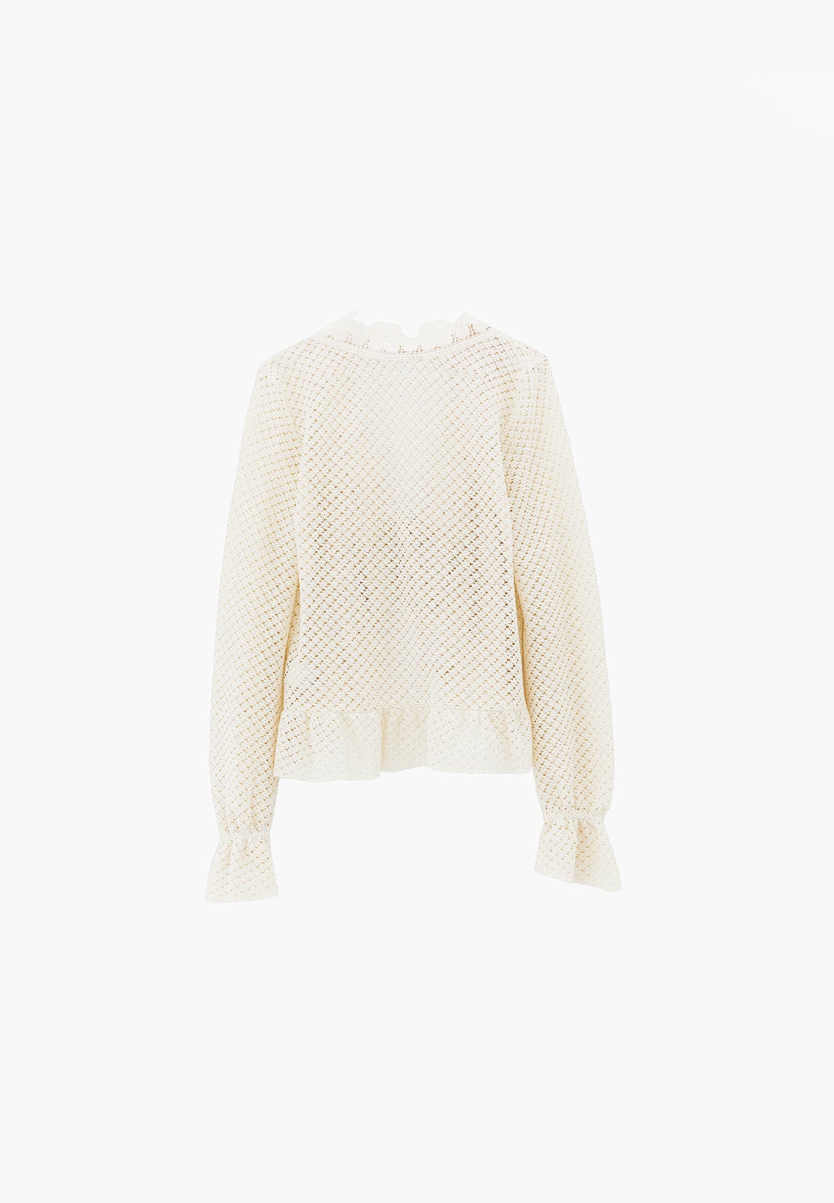 V Neck Openwork Standard Cardigan - Cream