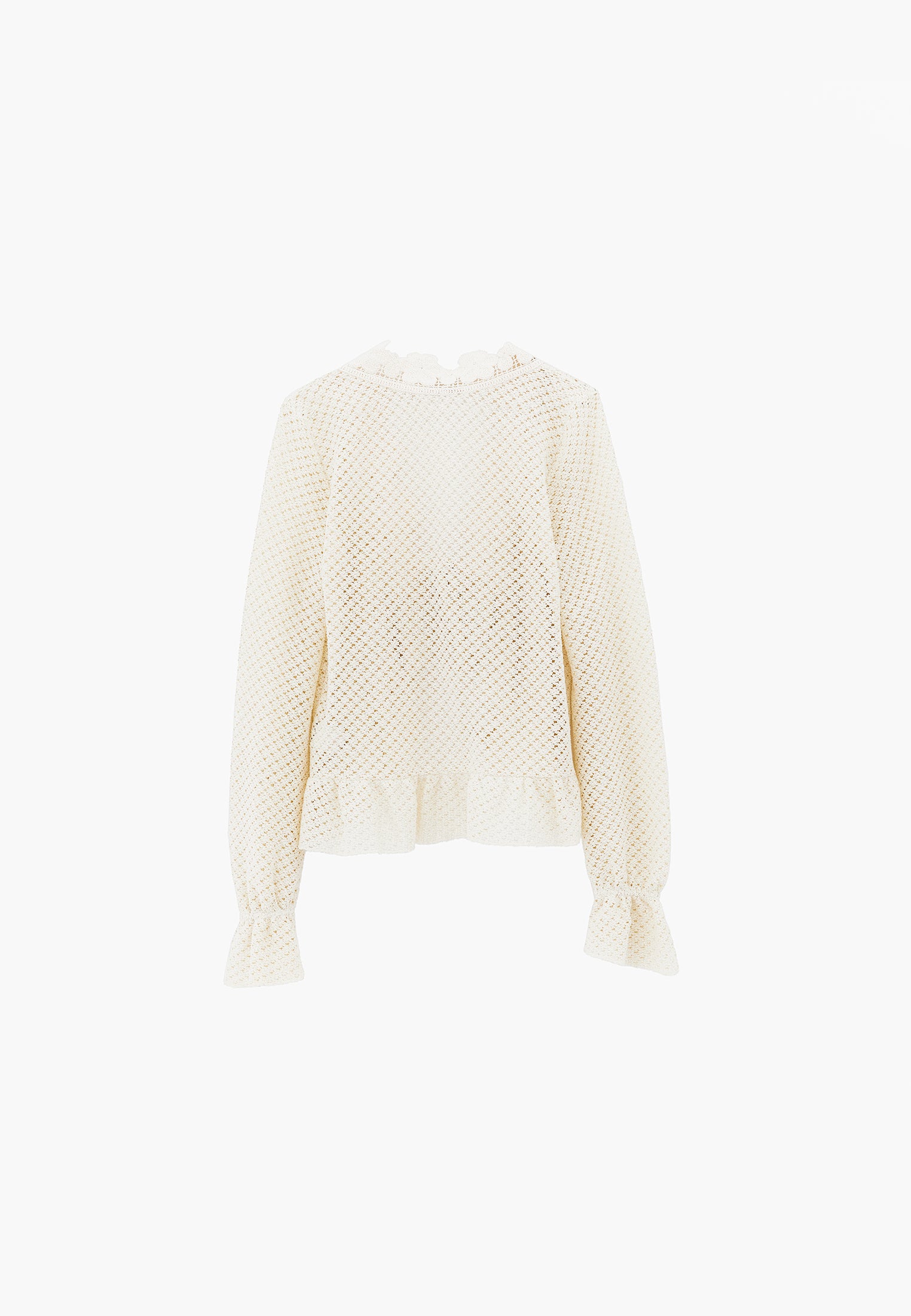 V Neck Openwork Standard Cardigan - ALMOND MILK