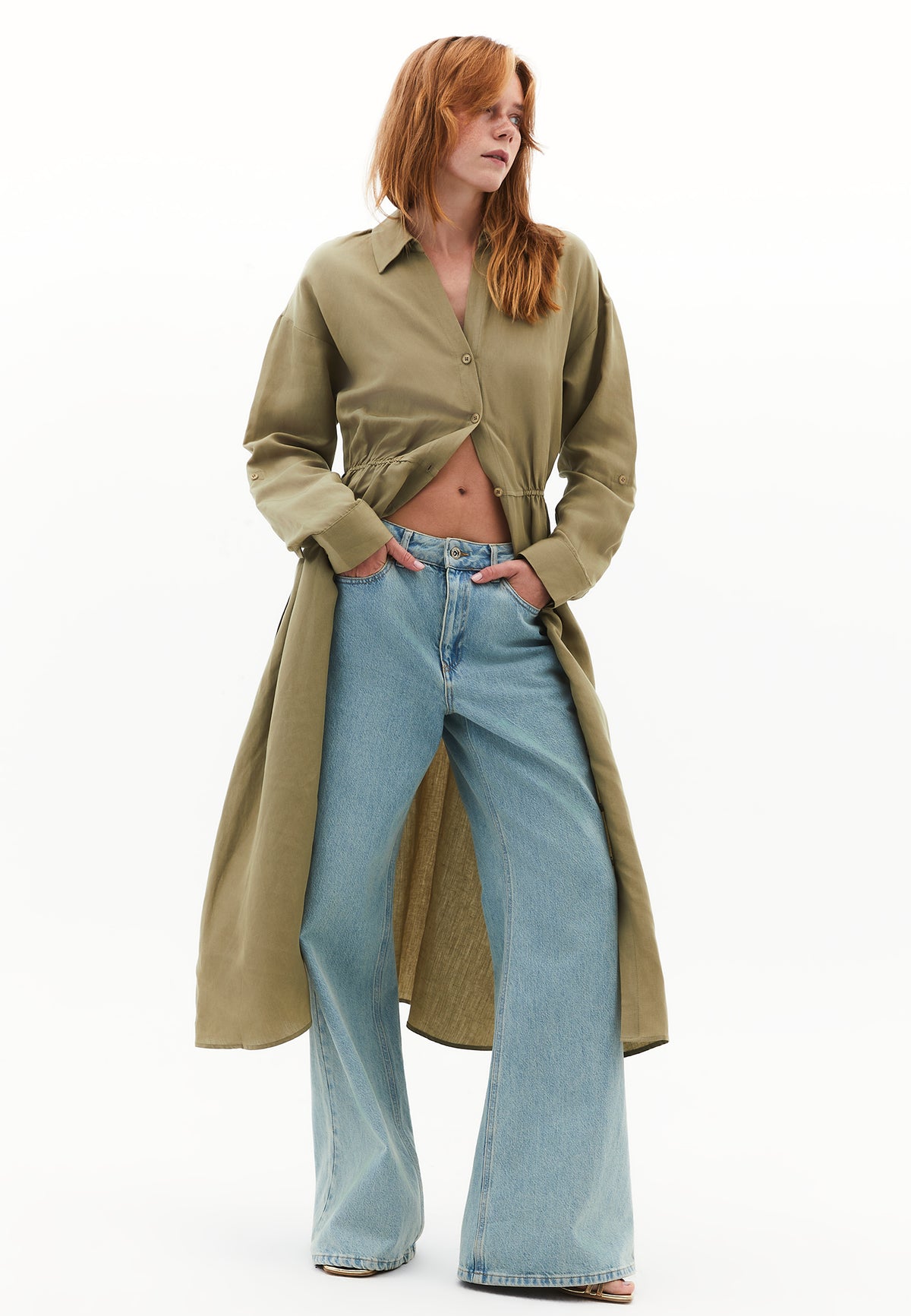 Long Dress With Belt Detail - Green