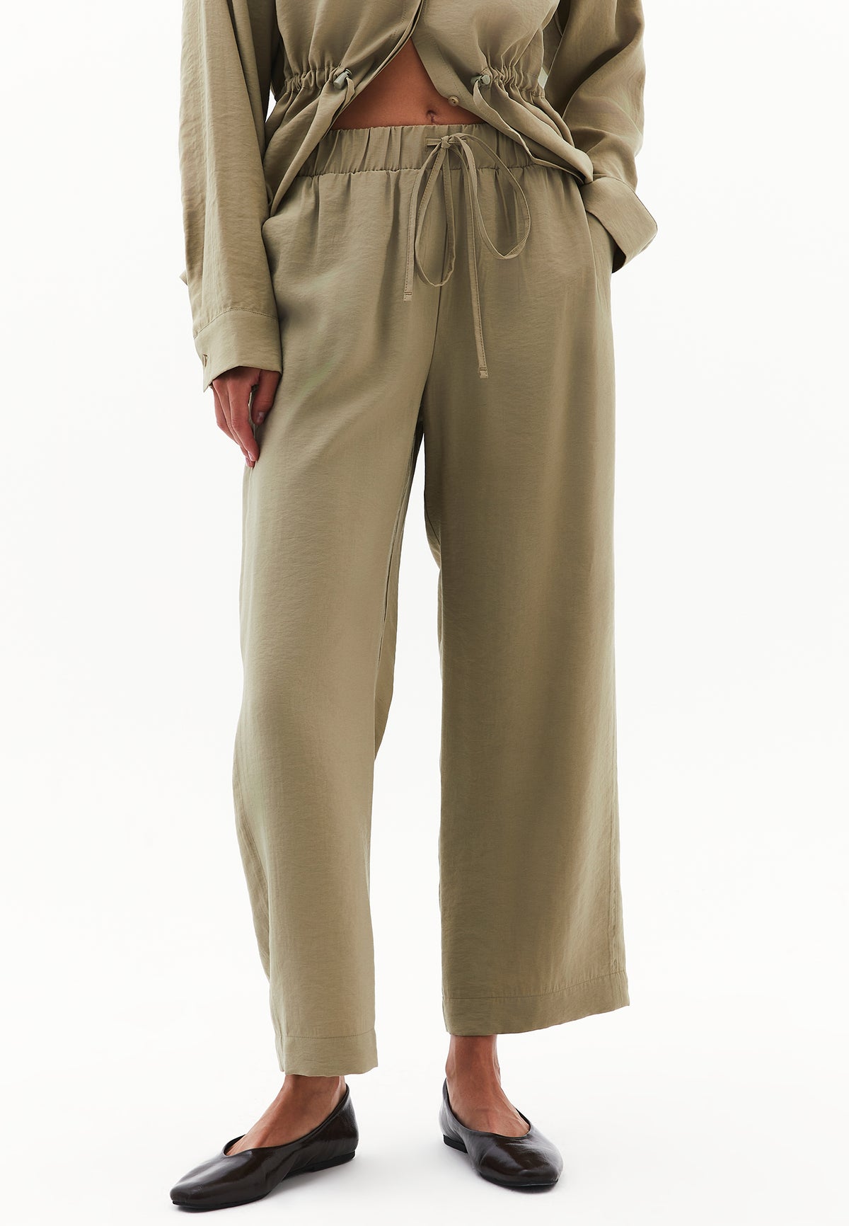 High Waist Elastic Pants - Green