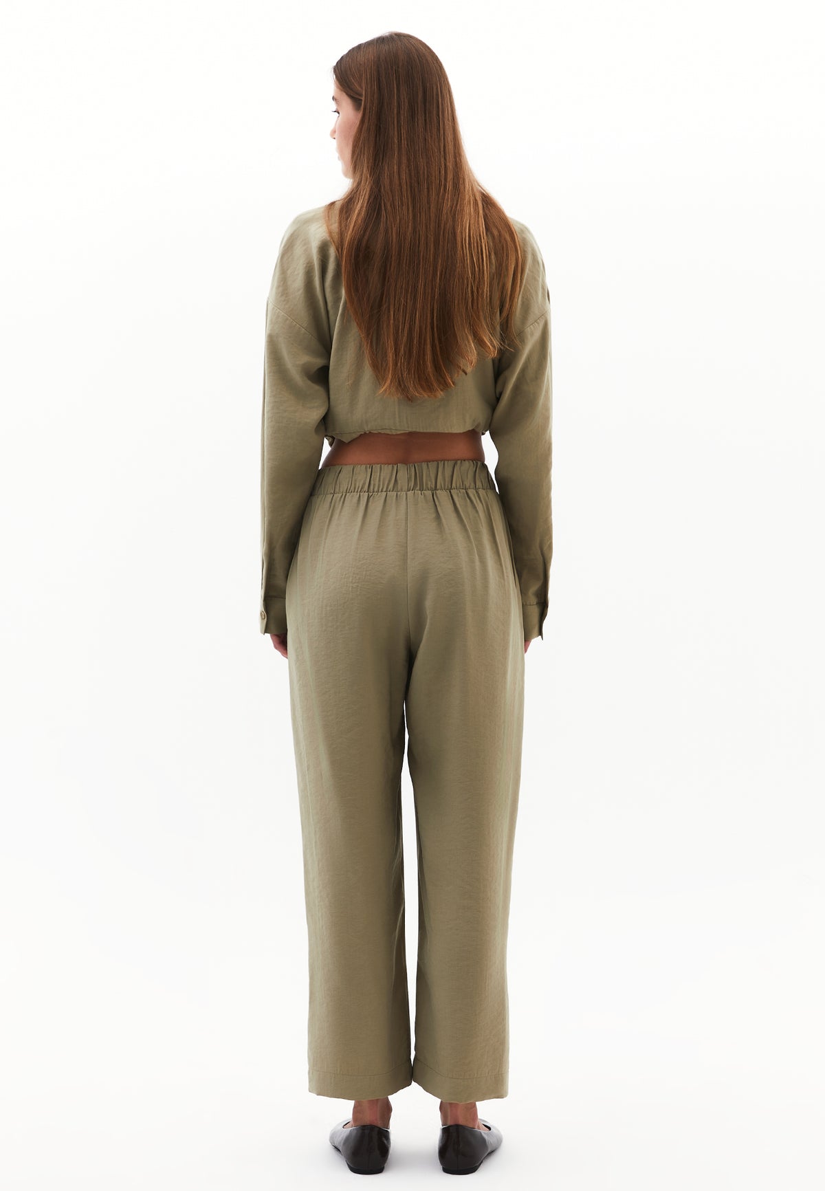High Waist Elastic Pants - Green