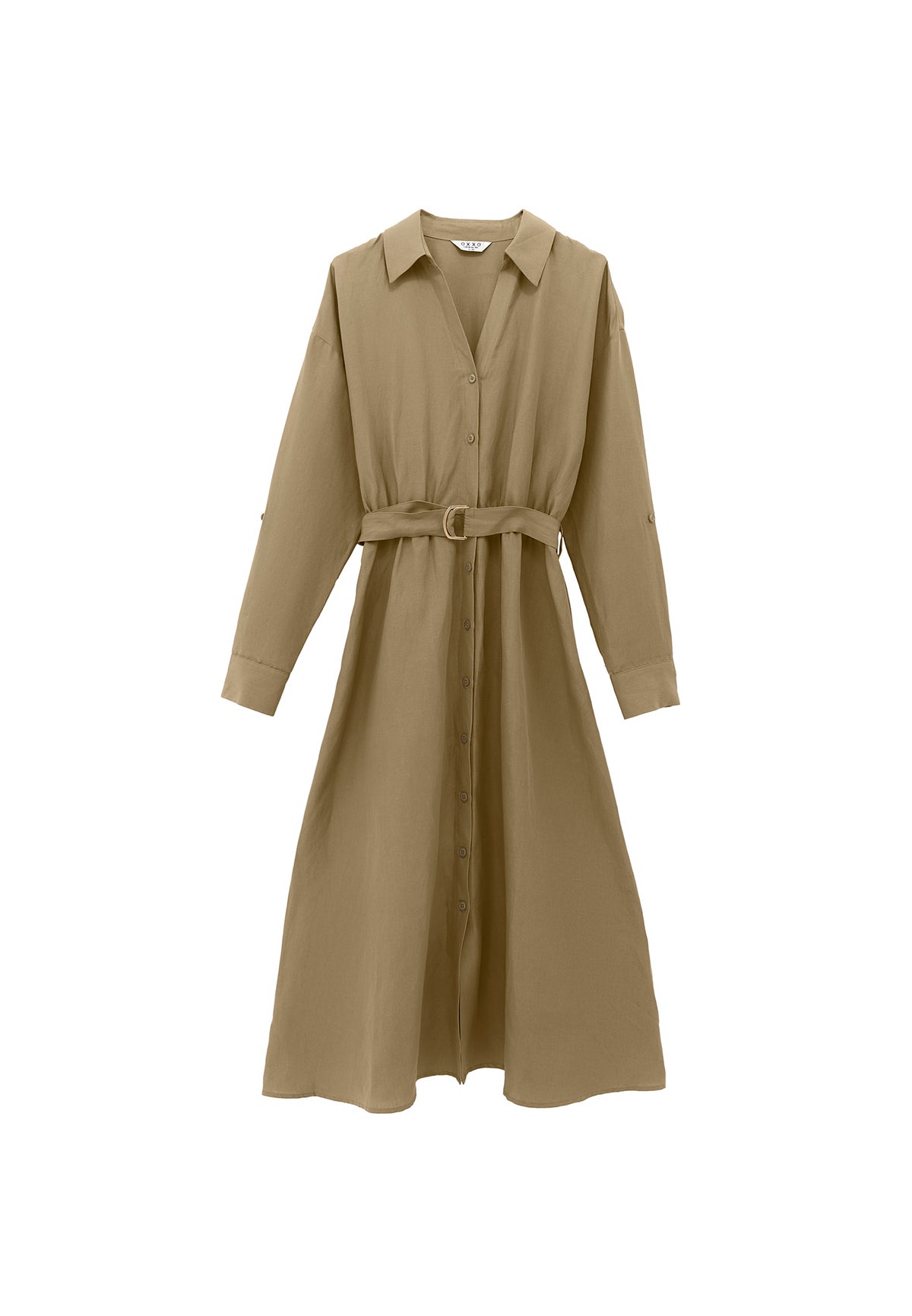 Long Dress With Belt Detail - Green