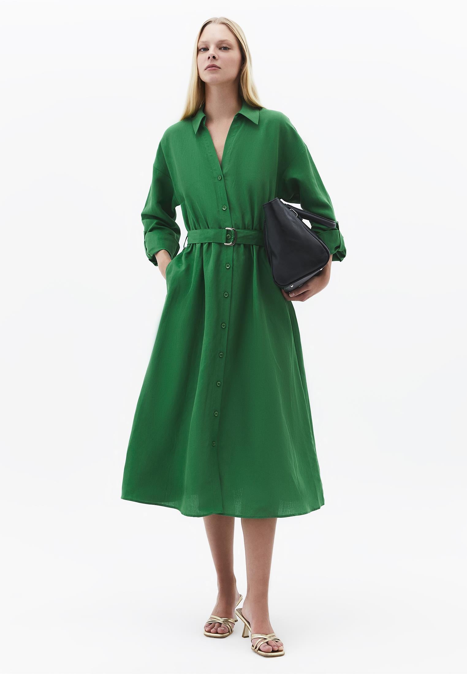 oversized shirt dress amazon Belt Detailed Long Shirt Collar Dress