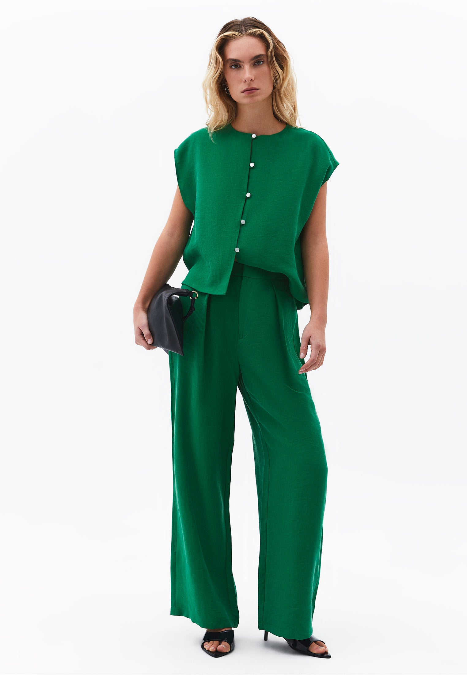 Loose Blouse With Boat Neck And Button Details - AMAZON