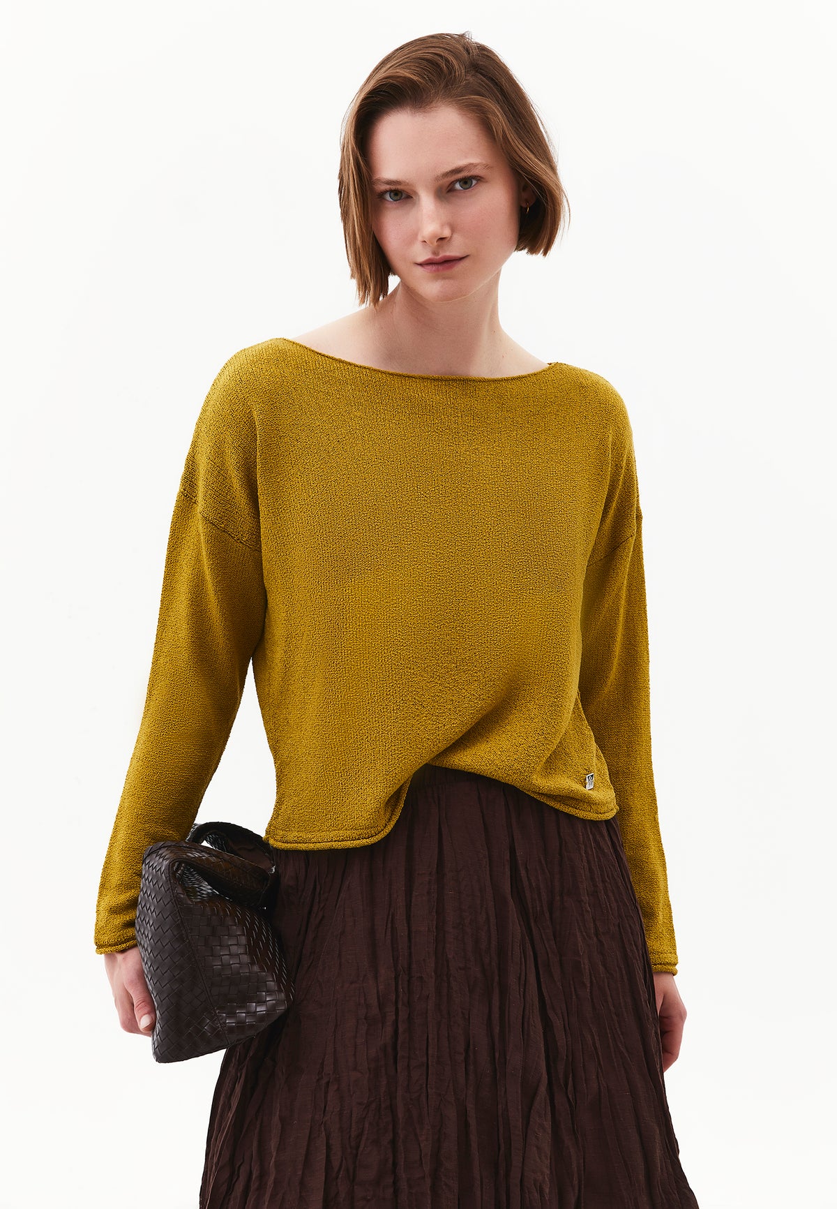 Boat Neck Bouclé Sweater - AMBER GREEN