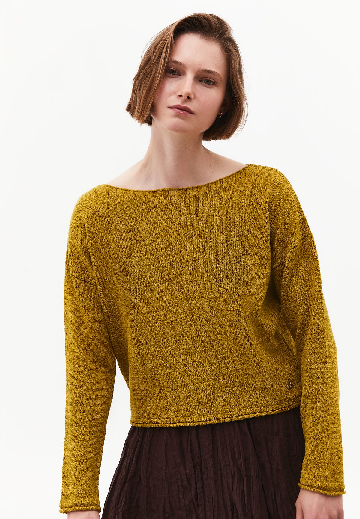 Boat Neck Bouclé Sweater - AMBER GREEN