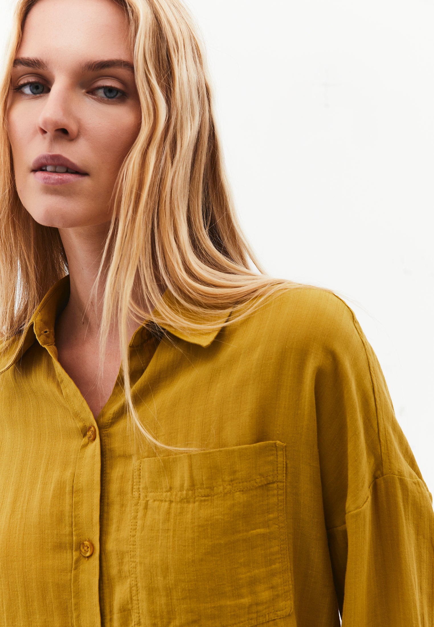 Long Sleeve Oversized Woven Shirt - AMBER GREEN