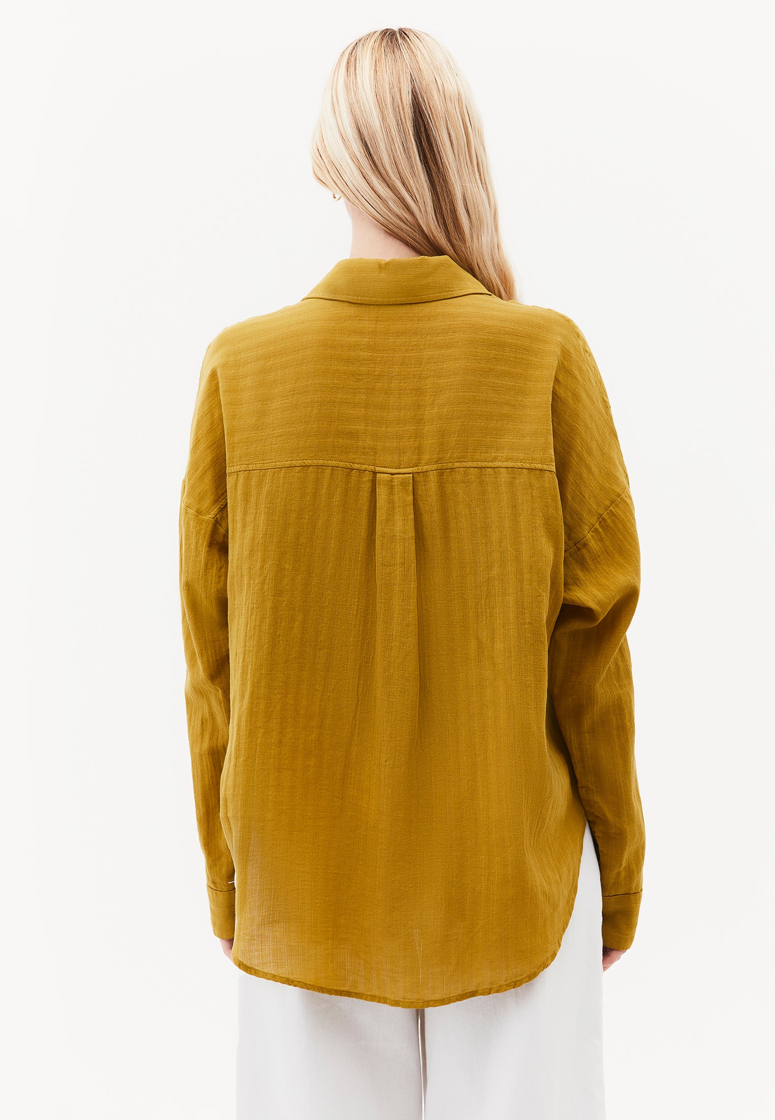 Long Sleeve Oversized Woven Shirt - AMBER GREEN