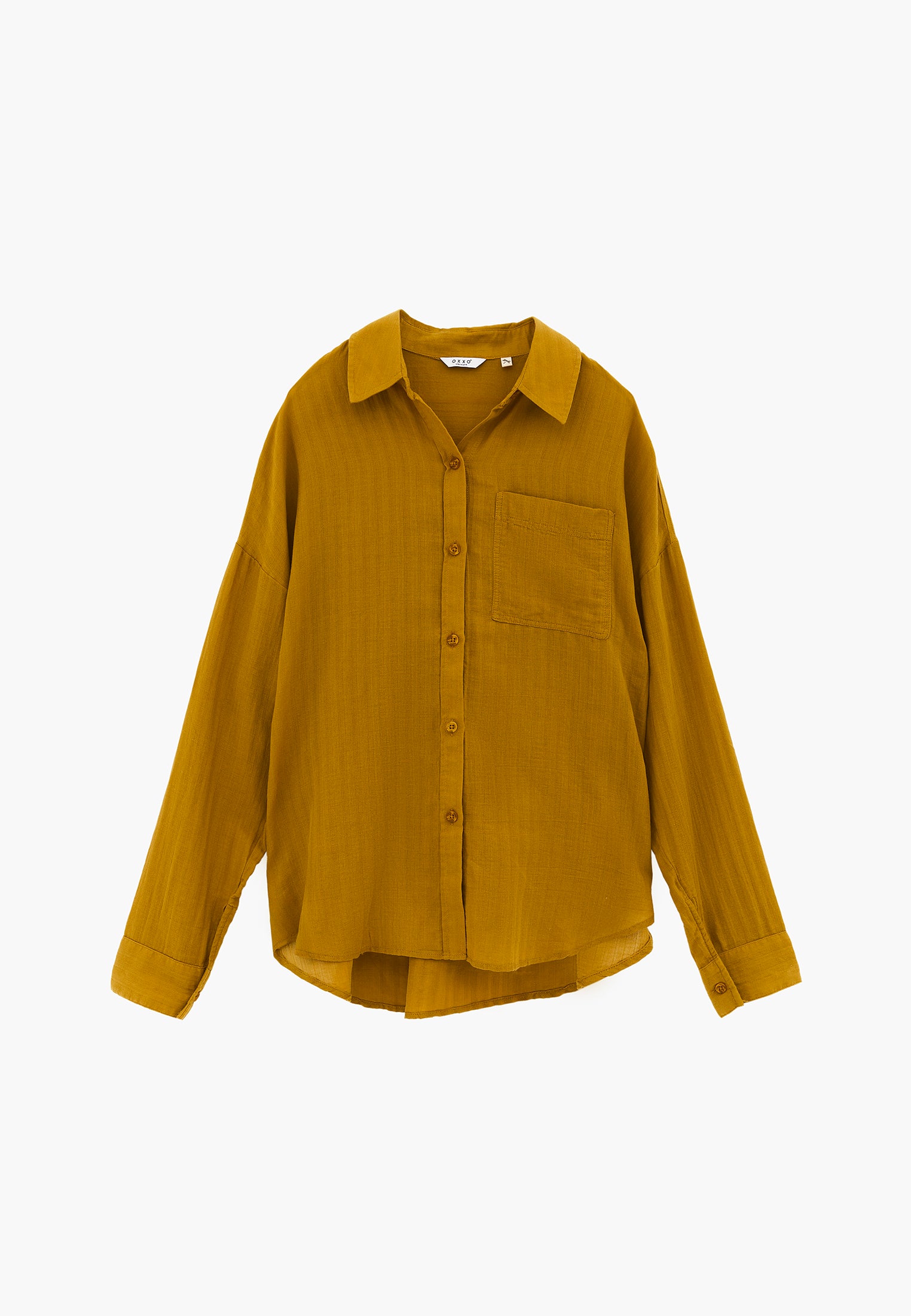 Long Sleeve Oversized Woven Shirt - AMBER GREEN