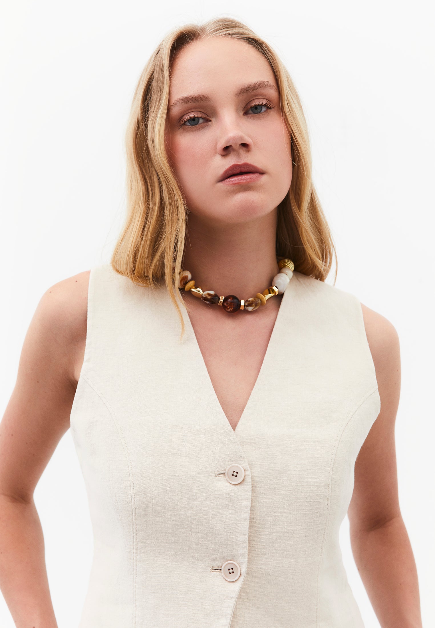 Buttoned V Neck Sleeveless Short Vest - ANCIENT SCROLL