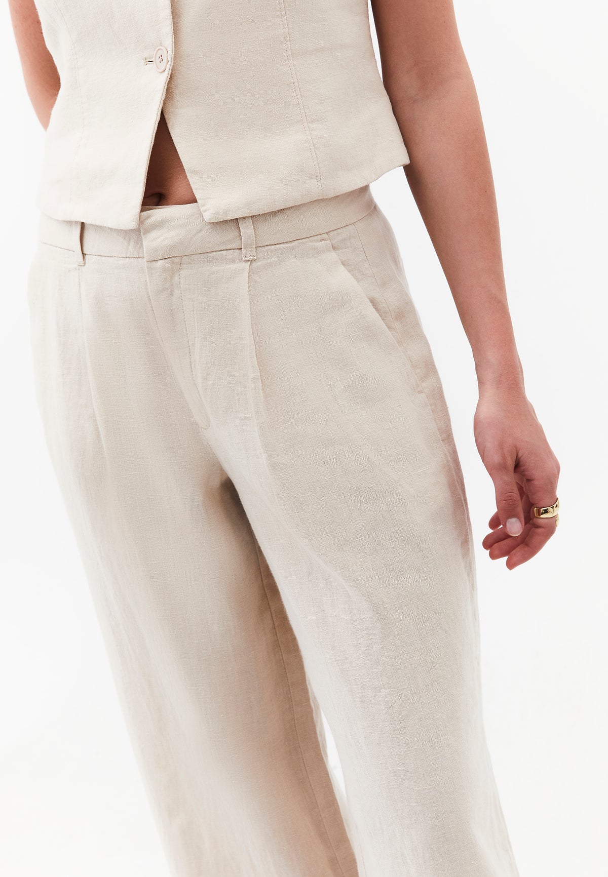 Pleated Wide Leg Pants - Beige