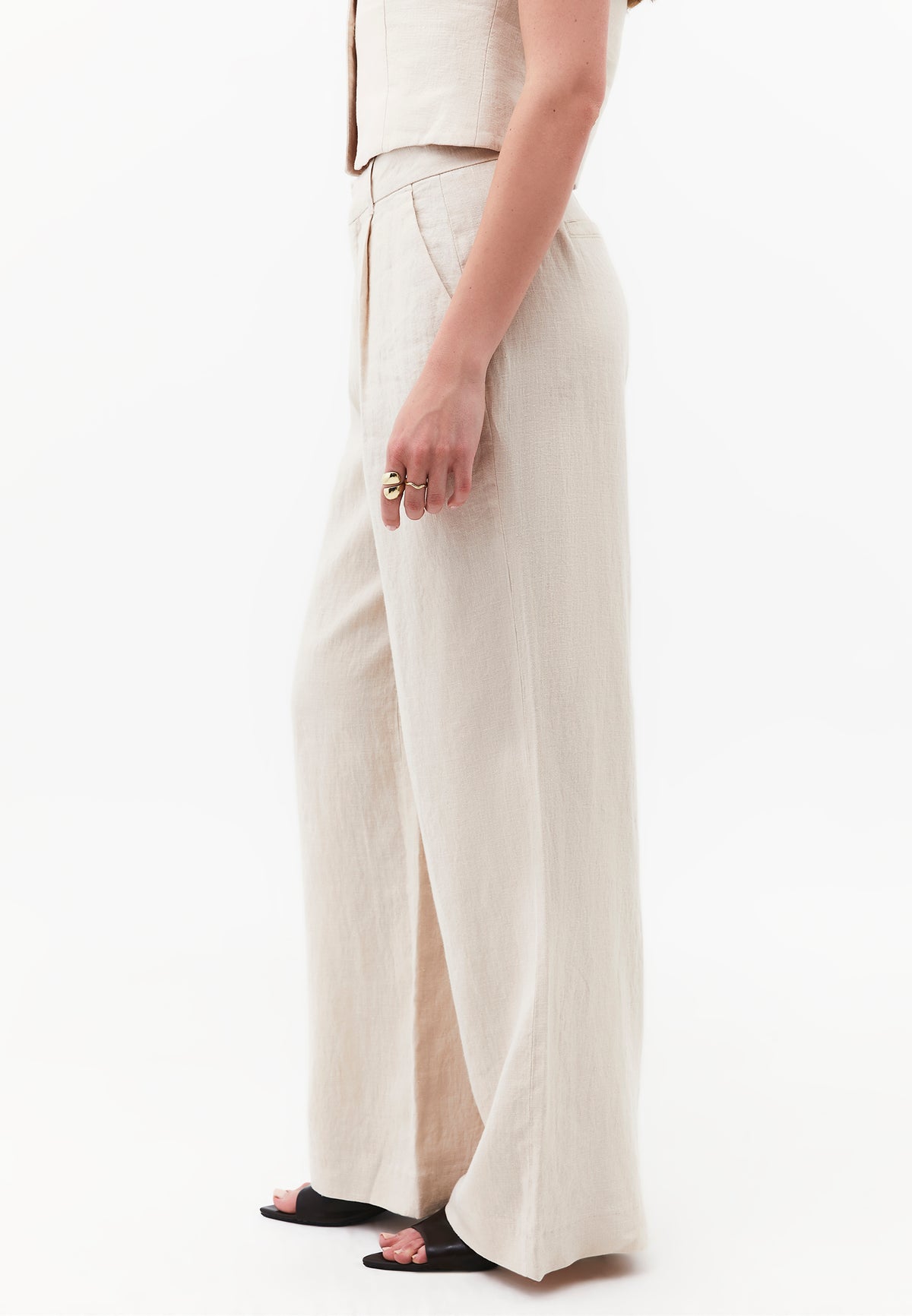 Pleated Wide Leg Pants - Beige