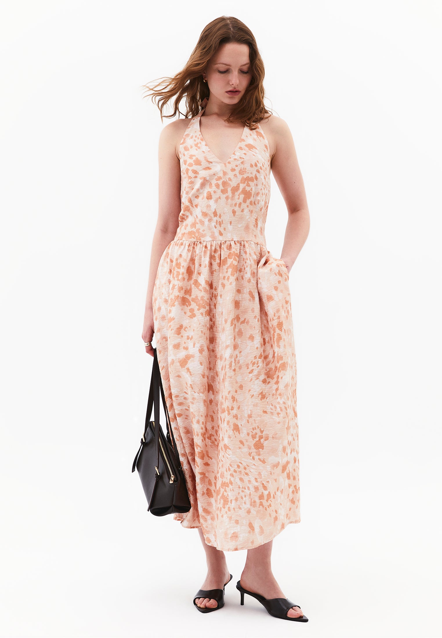 Halter Neck Animal Print Long Dress - ANIMAL COMB