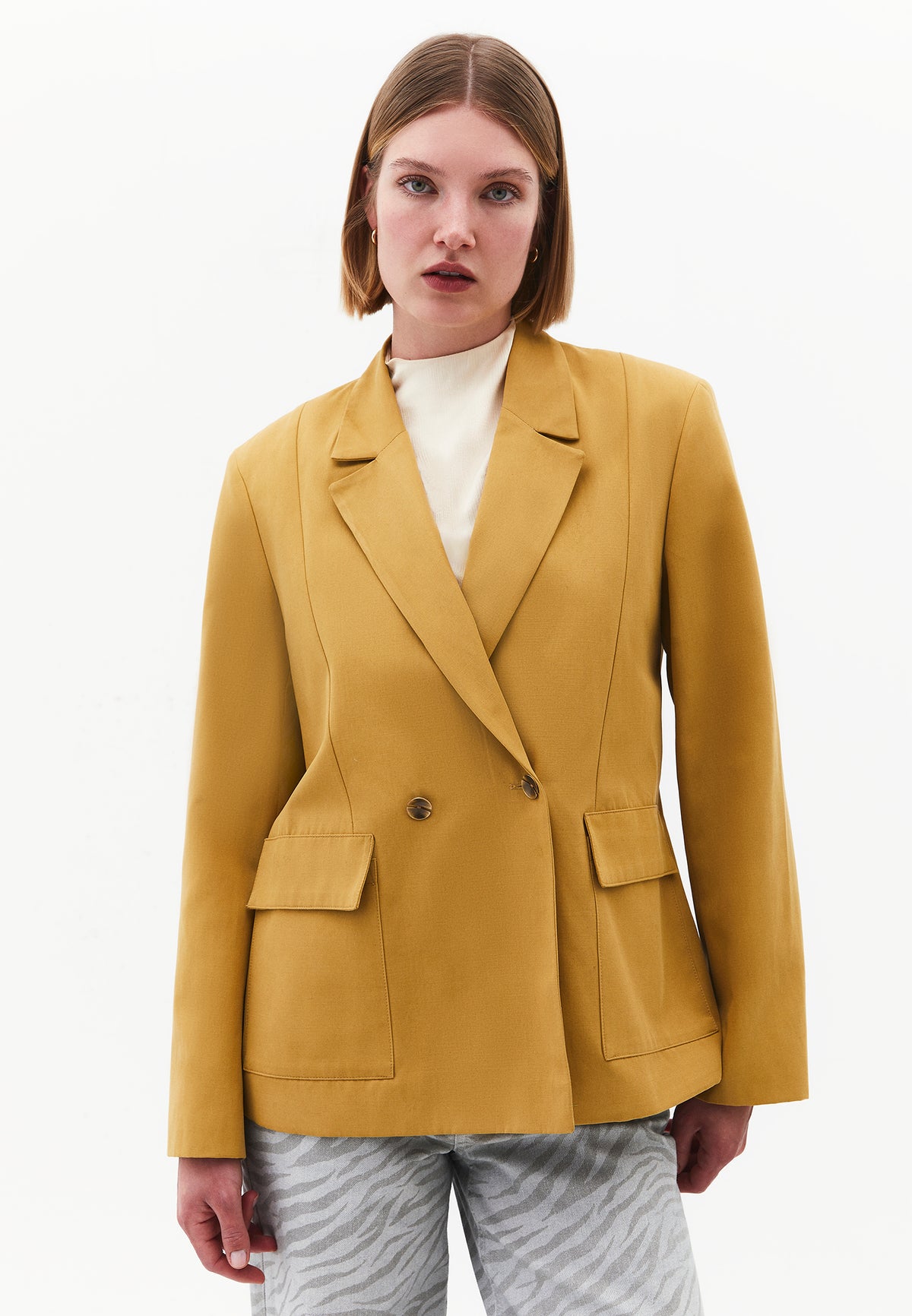 Oversize Double Breasted Blazer Jacket - Yellow