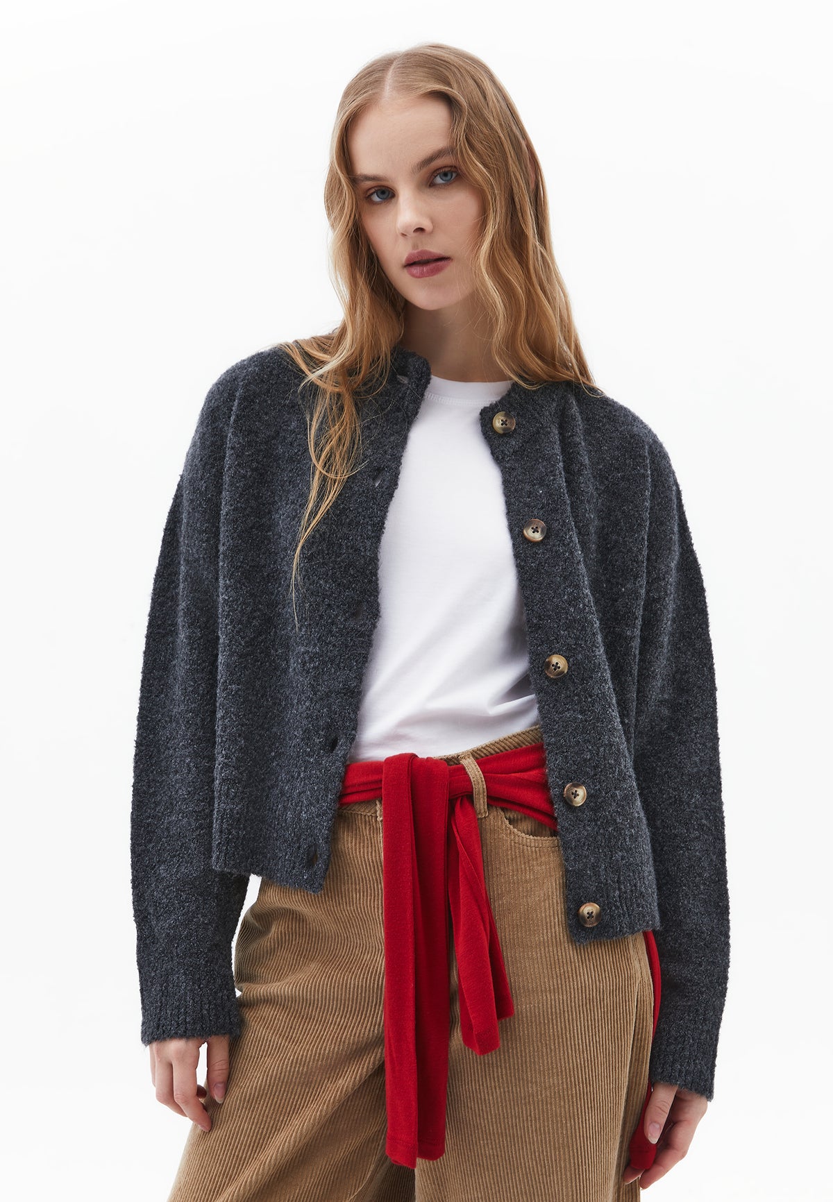 Button Detailed Short Cardigan - Grey